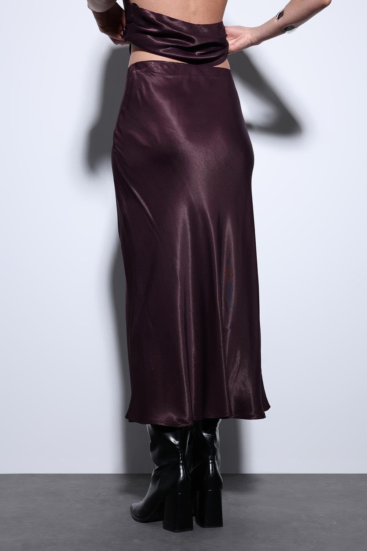 Antioch-Bordo Saten Midi Etek-Etek-5-Milagron.com