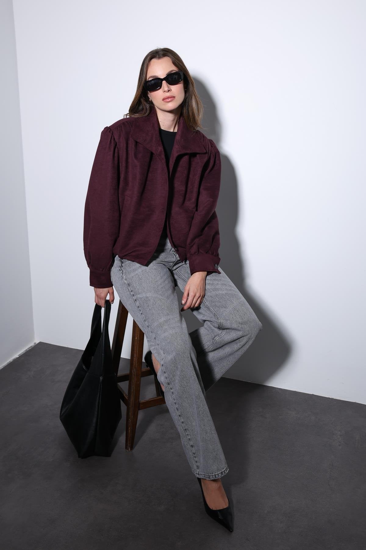 Antioch-Bordo Süet Görünümlü Bomber Kadın Ceket-Ceket-1-Milagron.com