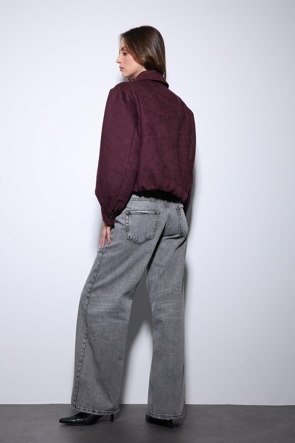 Antioch-Bordo Süet Görünümlü Bomber Kadın Ceket-Ceket-7-Milagron.com