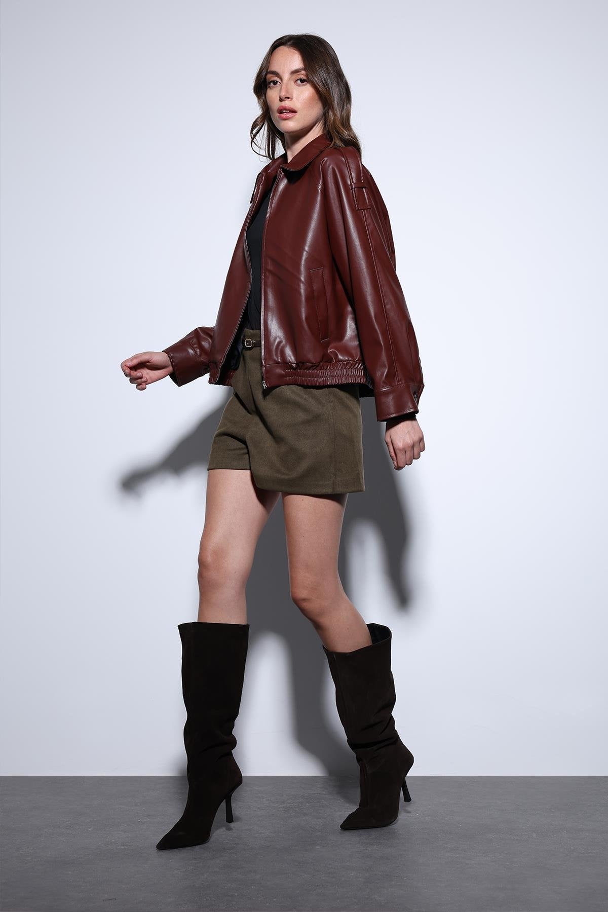 Antioch-Antioch Bordo Suni Deri Bomber Ceket-Ceket-1-Milagron.com