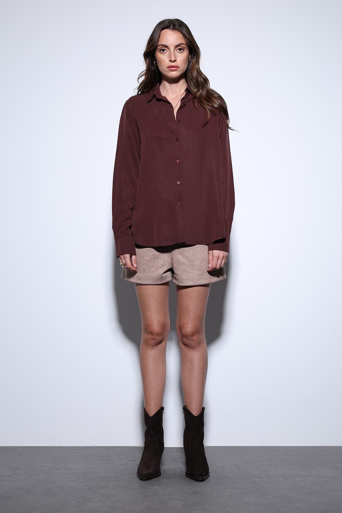 Antioch-Antioch Bordo Tensel Kadın Gömlek-Gömlek-3-Milagron.com