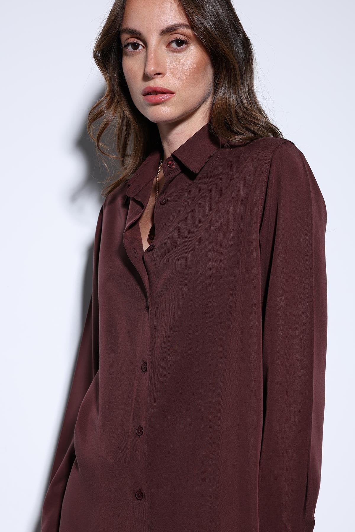 Antioch-Antioch Bordo Tensel Kadın Gömlek-Gömlek-4-Milagron.com