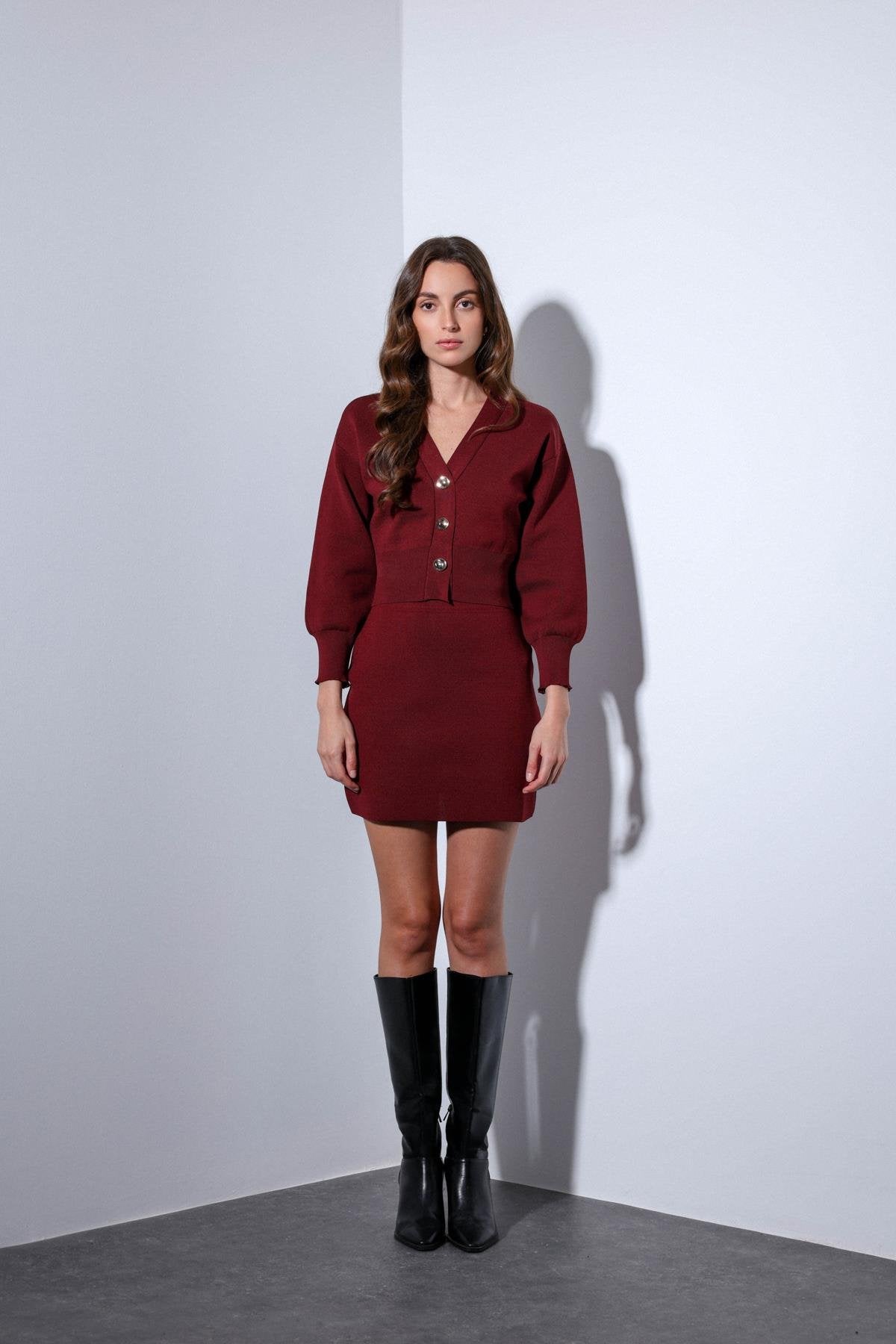 Antioch-Antioch Bordo Triko Kadın Mini Etek-Etek-3-Milagron.com