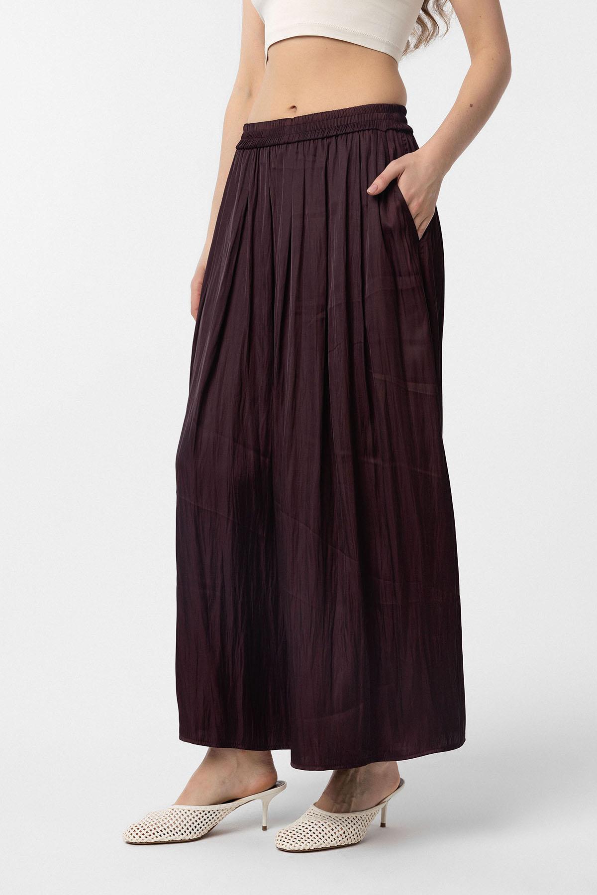 Antioch-Bordo Uzun Dökümlü Pilili Kadın Etek-Etek-1-Milagron.com