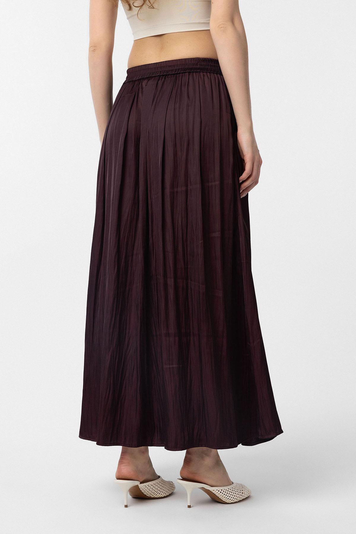 Antioch-Bordo Uzun Dökümlü Pilili Kadın Etek-Etek-4-Milagron.com