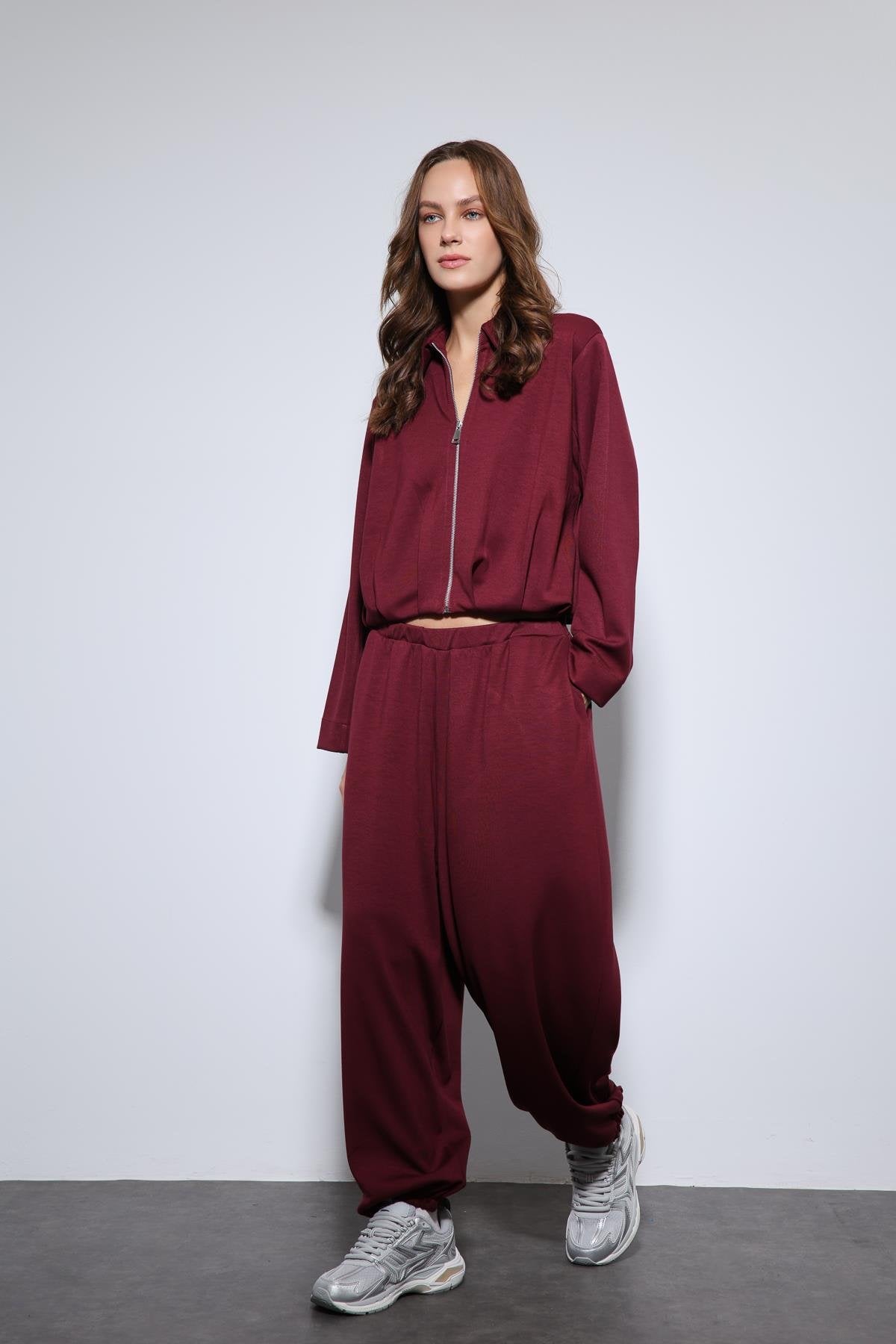 Antioch-Bordo Volümlü Ceket Ve Paça Lastikli Eşofman Takım-Takım-3-Milagron.com