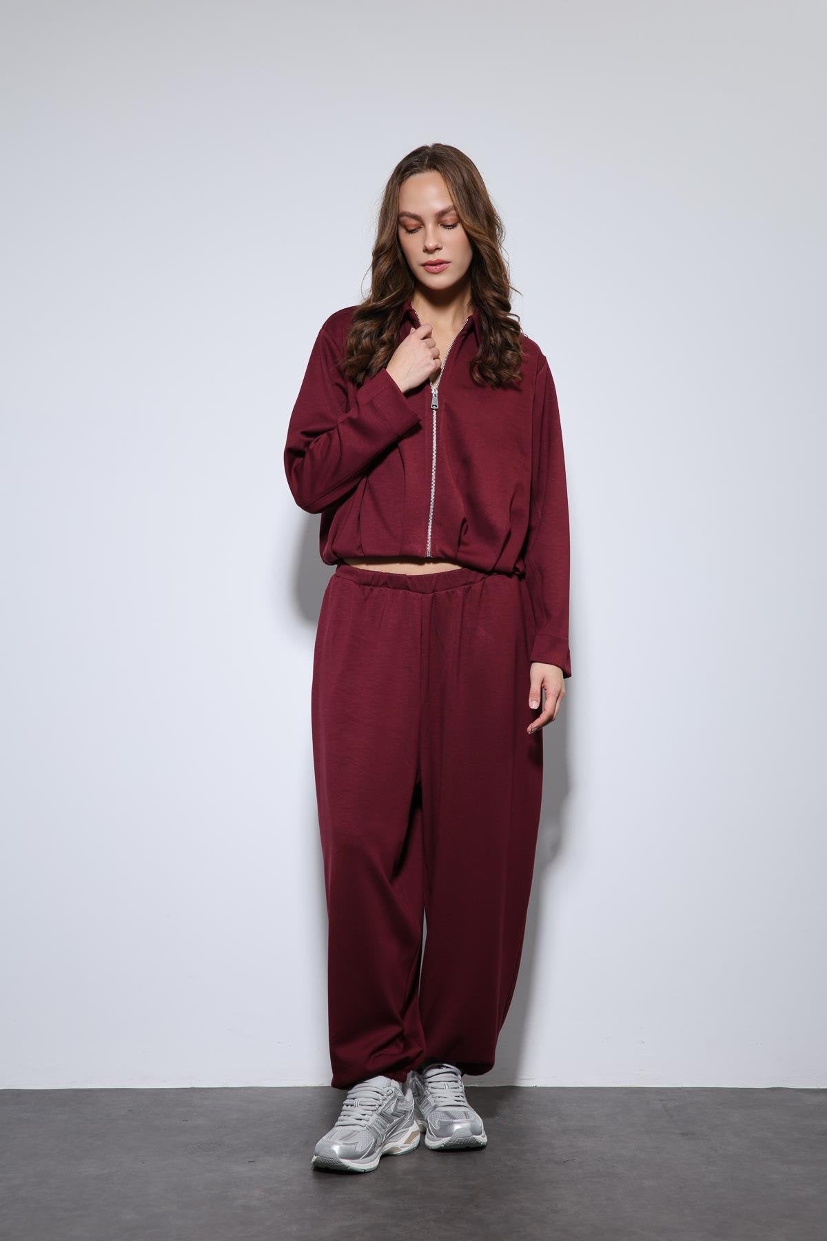 Antioch-Bordo Volümlü Ceket Ve Paça Lastikli Eşofman Takım-Takım-4-Milagron.com