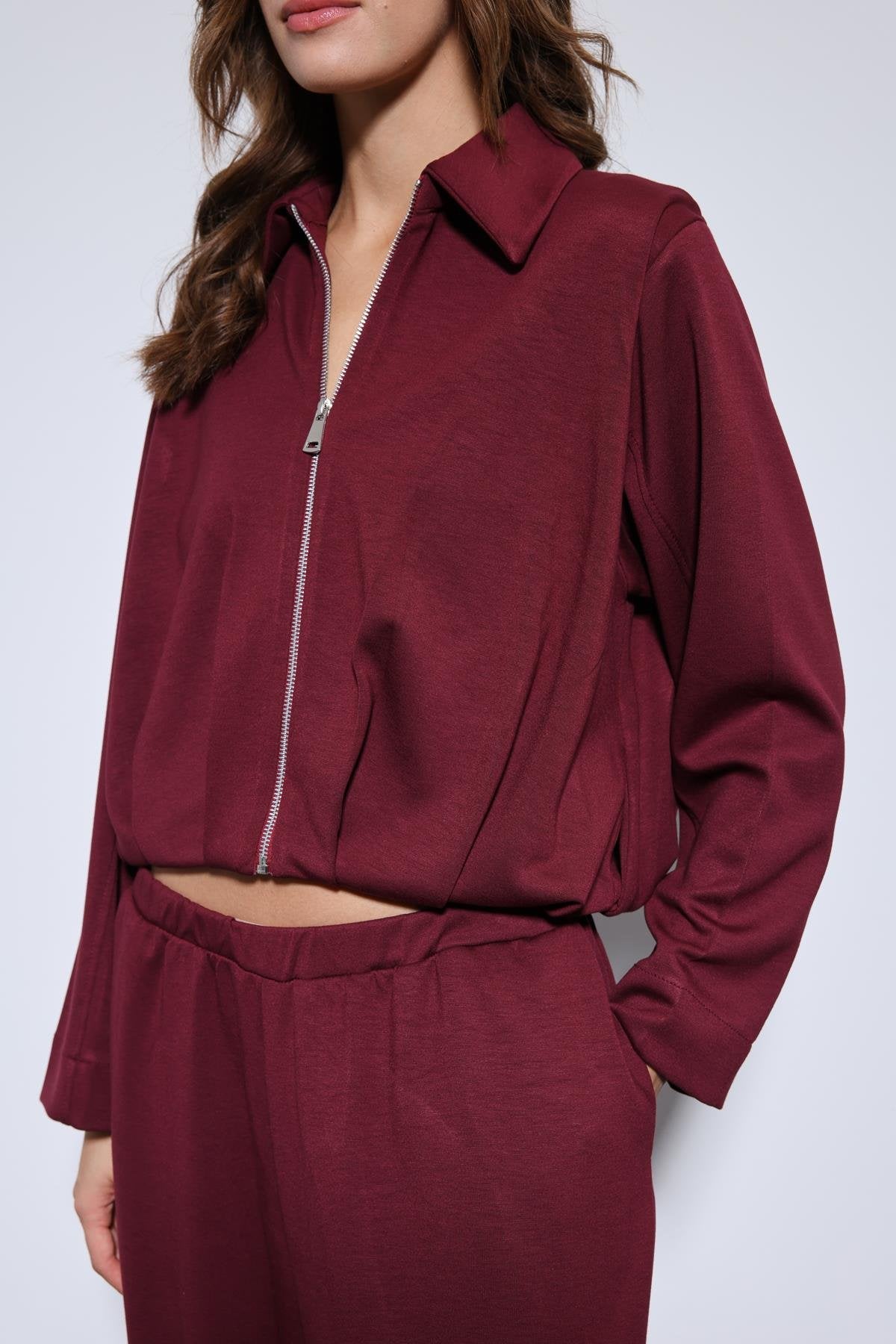 Antioch-Bordo Volümlü Ceket Ve Paça Lastikli Eşofman Takım-Takım-6-Milagron.com