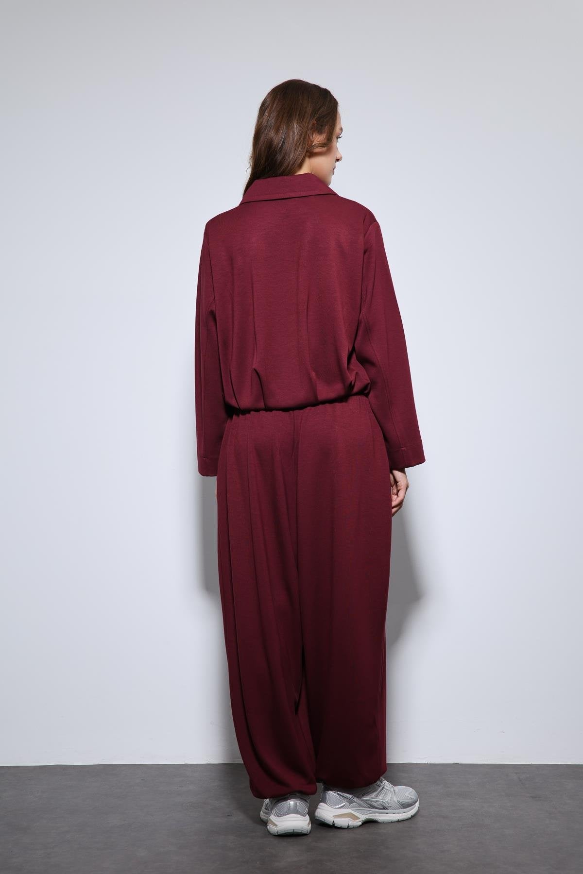 Antioch-Bordo Volümlü Ceket Ve Paça Lastikli Eşofman Takım-Takım-7-Milagron.com
