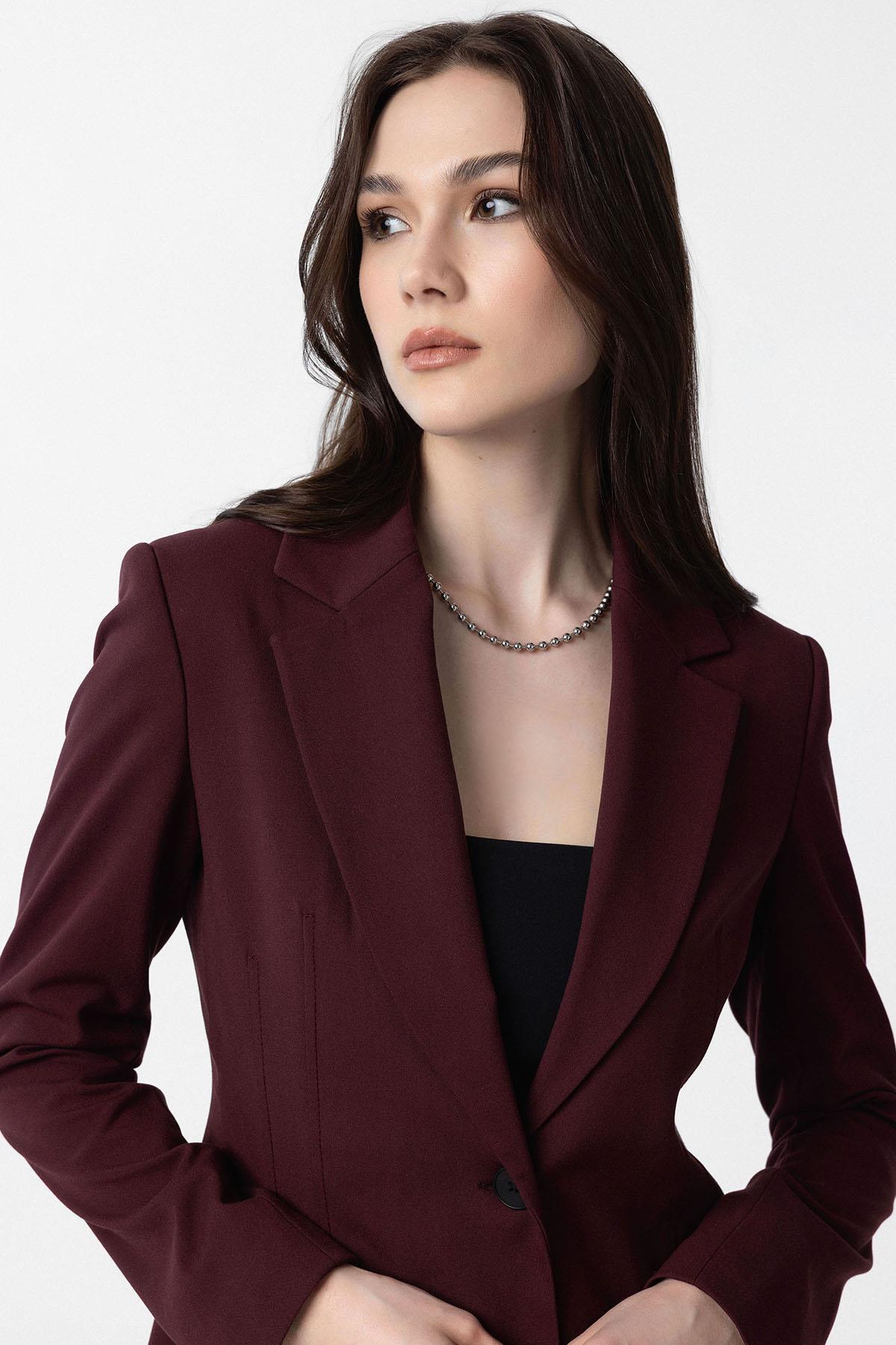 Antioch-Bordo Vücuda Oturan Kadın Blazer Ceket-Blazer Ceket-3-Milagron.com