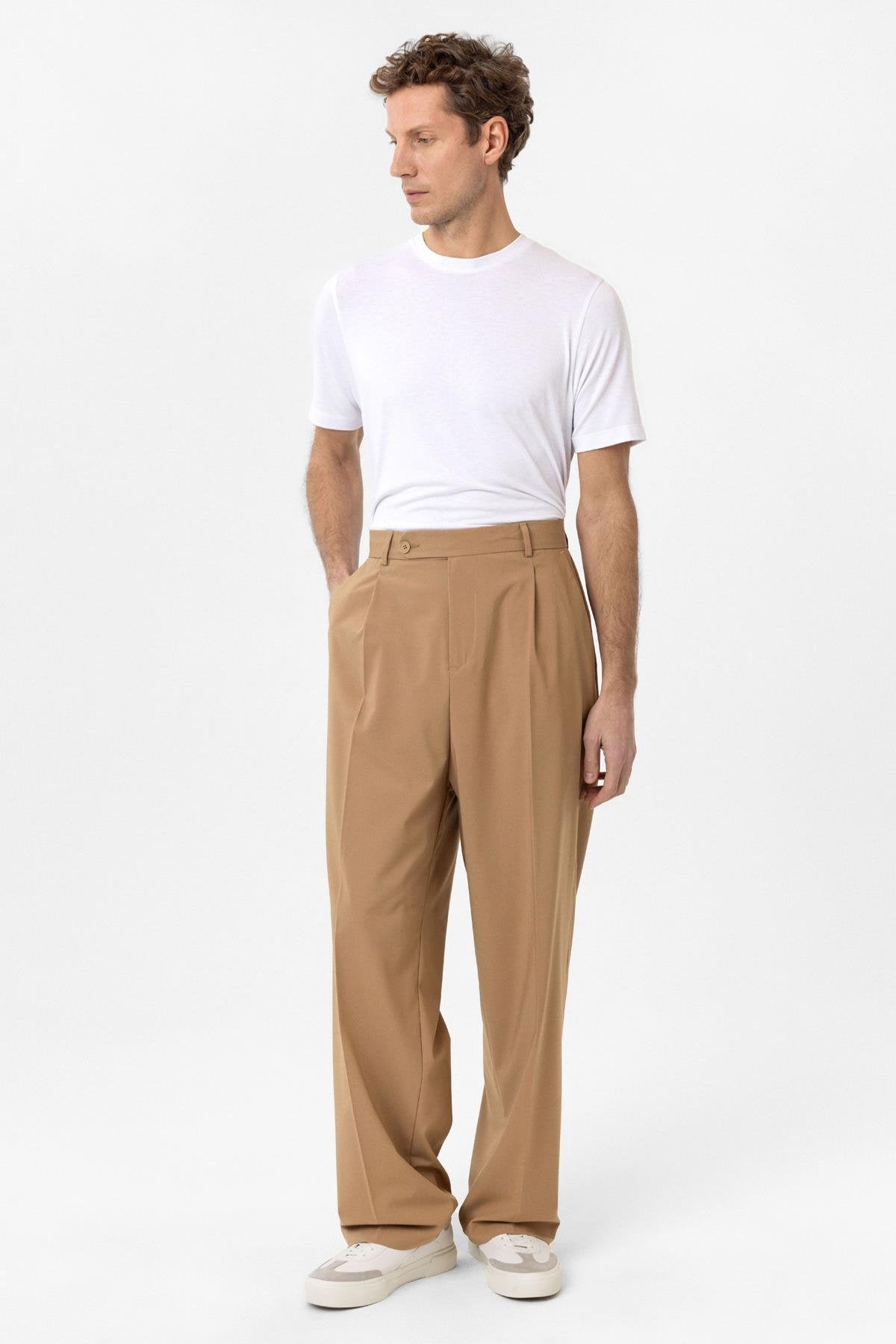 Antioch-Camel Baggy Yüksek Bel Erkek Kumaş Pantolon-Kumaş Pantolon-2-Milagron.com