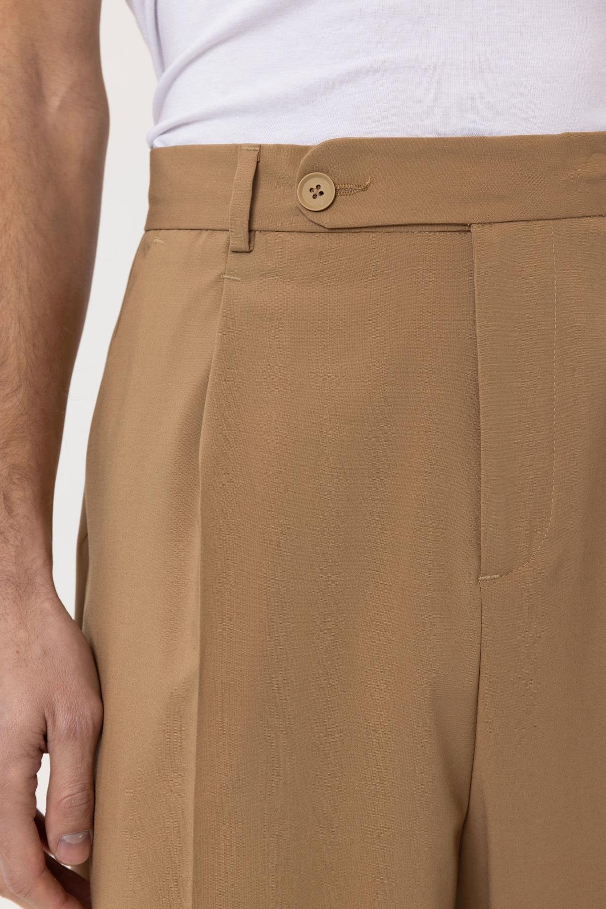 Antioch-Camel Baggy Yüksek Bel Erkek Kumaş Pantolon-Kumaş Pantolon-3-Milagron.com