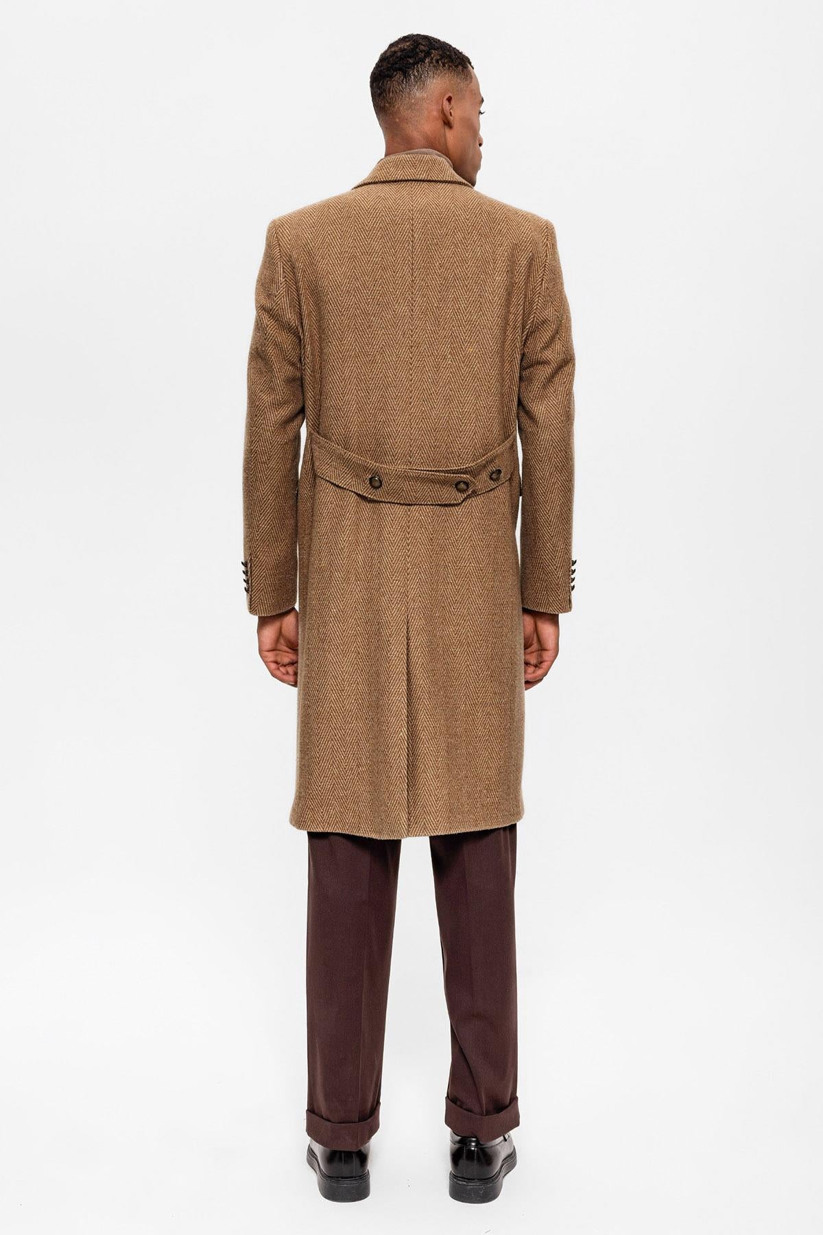 Antioch-Camel Balıksırtı Desenli Kruvaze Erkek Kaban-Kaban-6-Milagron.com