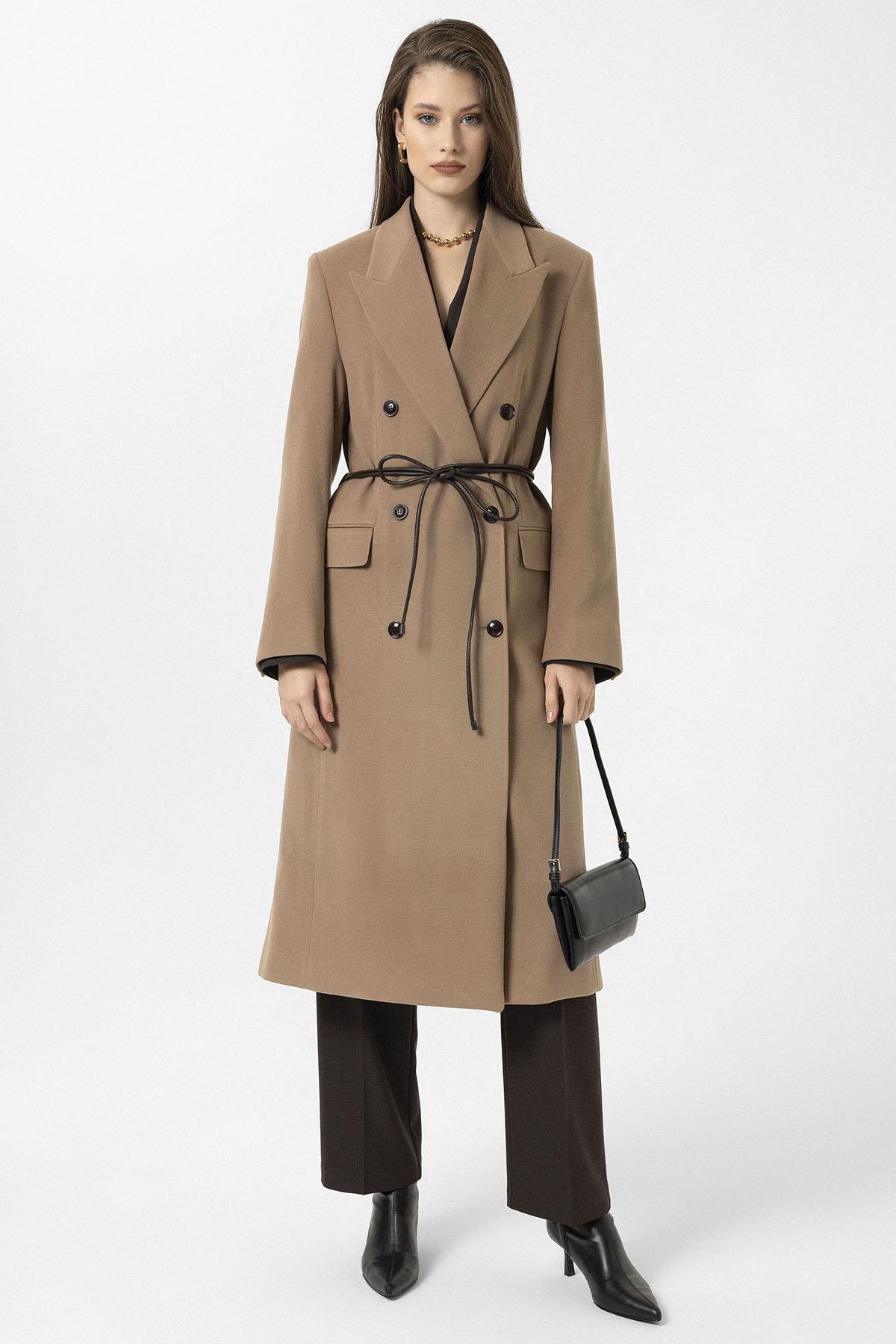 Antioch-Camel Kadın Kemerli Kruvaze Kaban-Kaban-1-Milagron.com