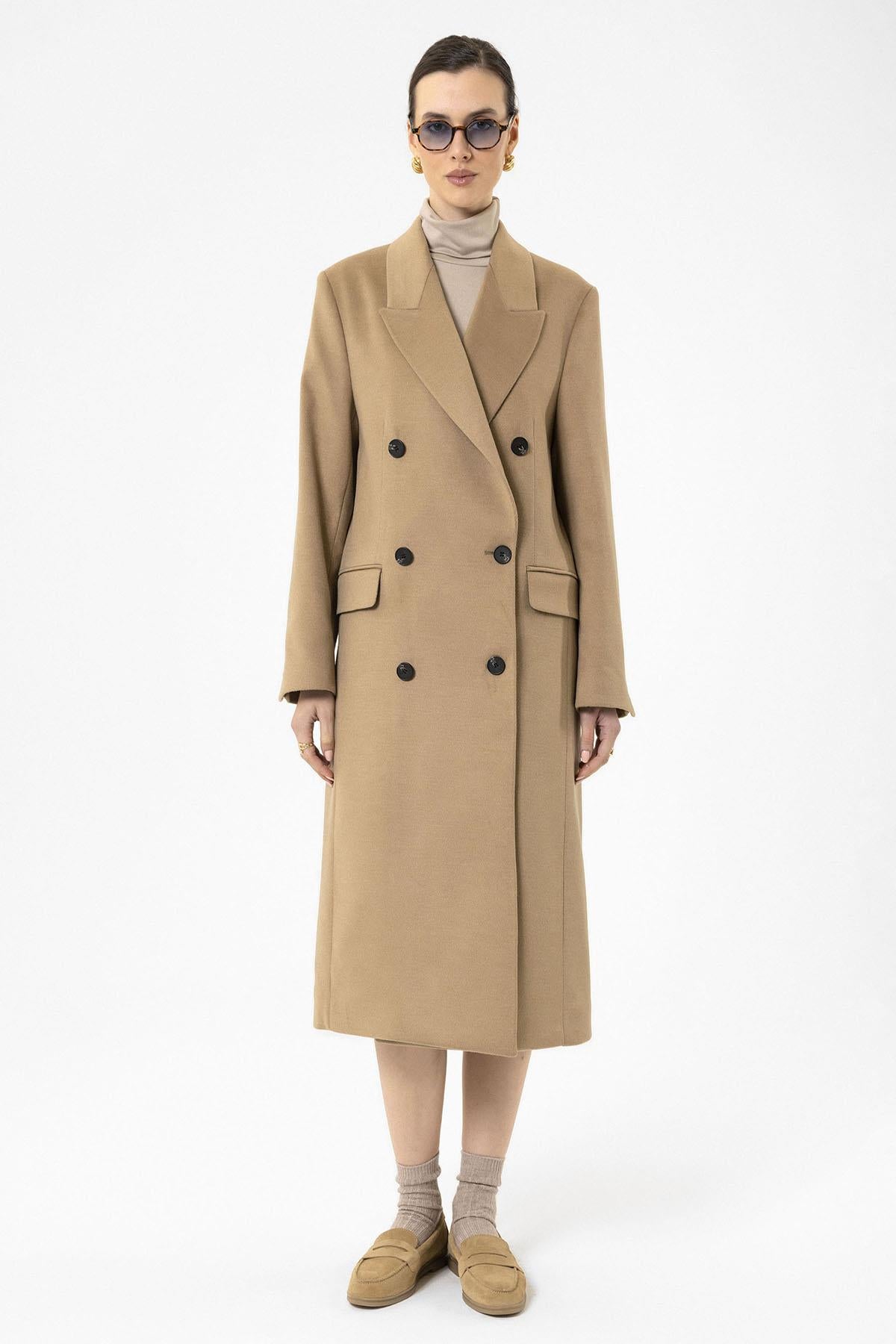 Antioch-Camel Kadın Kruvaze Uzun Kaban-Kaban-2-Milagron.com