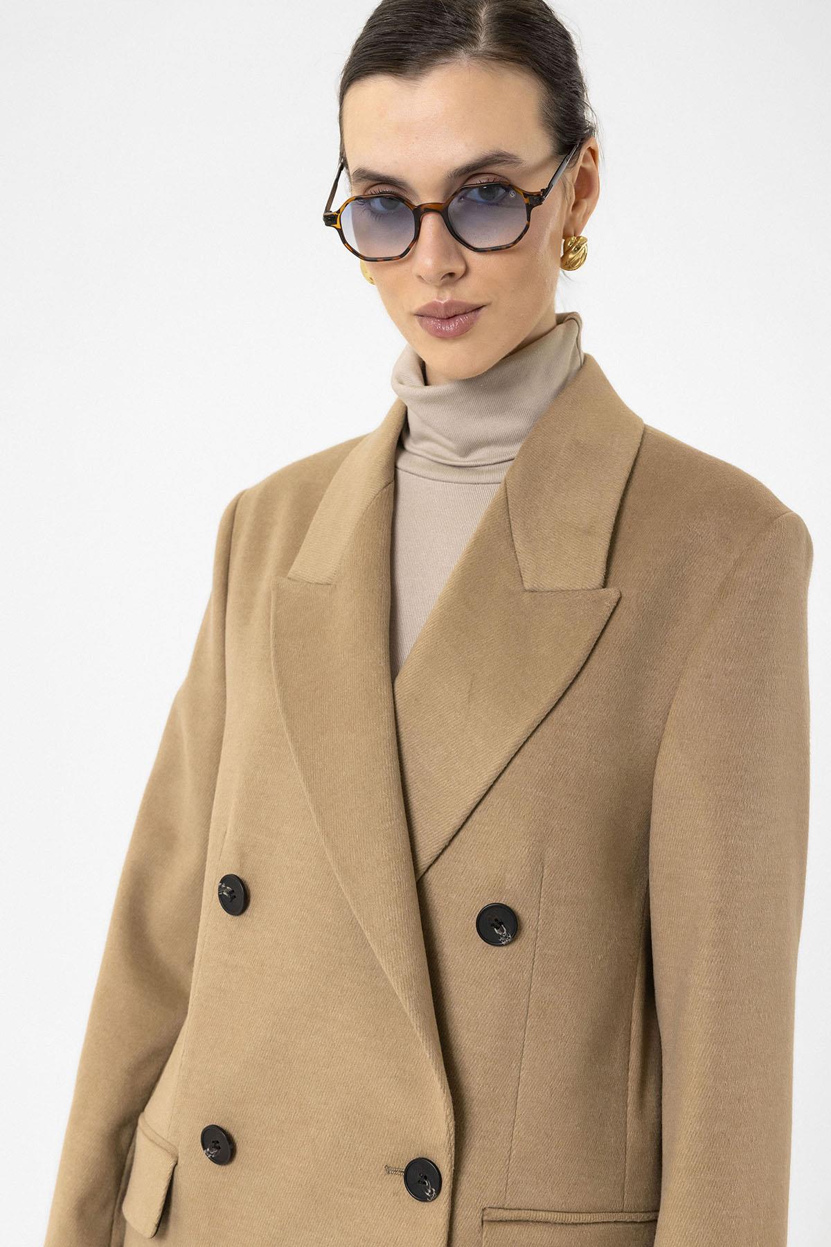 Antioch-Camel Kadın Kruvaze Uzun Kaban-Kaban-5-Milagron.com