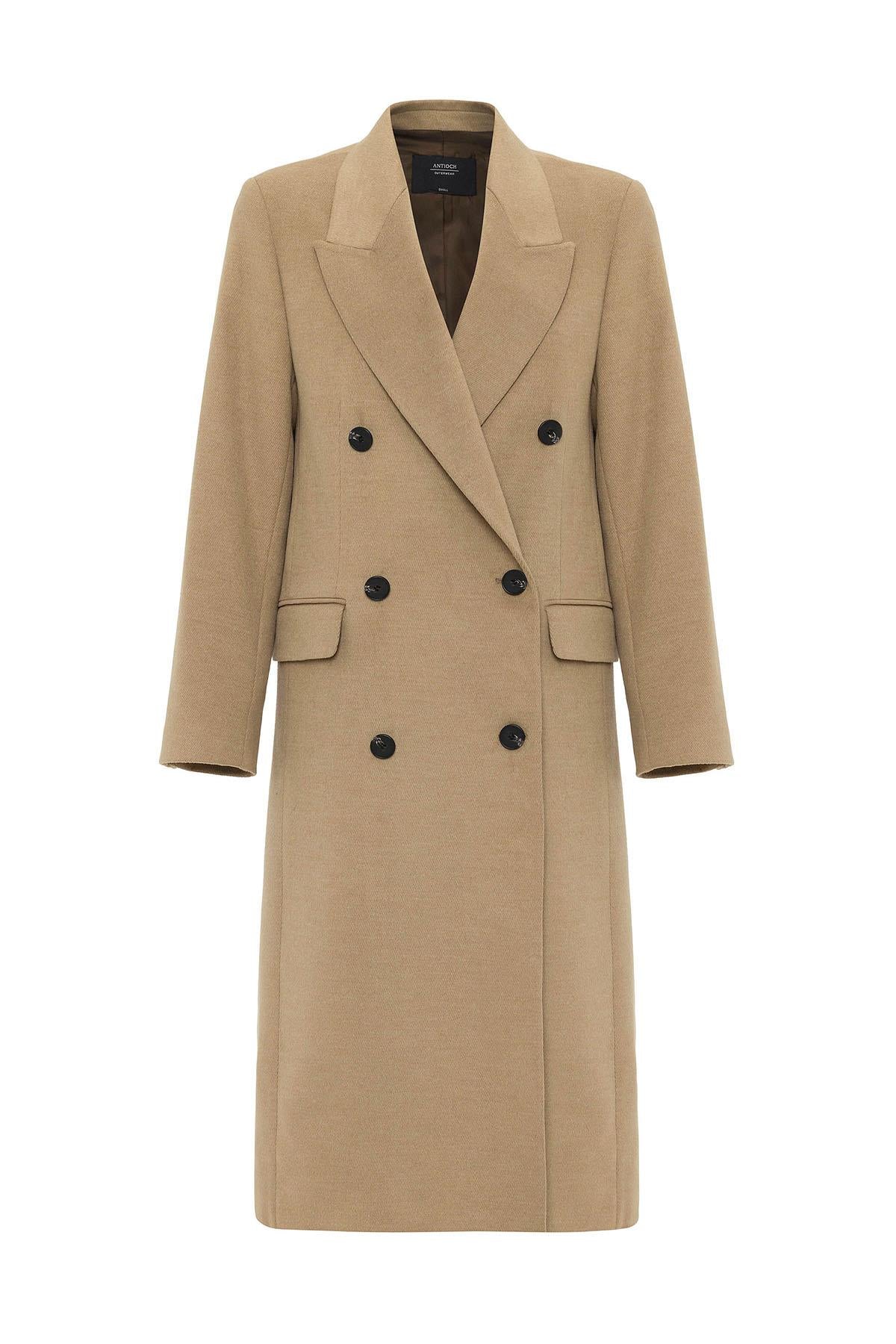 Antioch-Camel Kadın Kruvaze Uzun Kaban-Kaban-7-Milagron.com