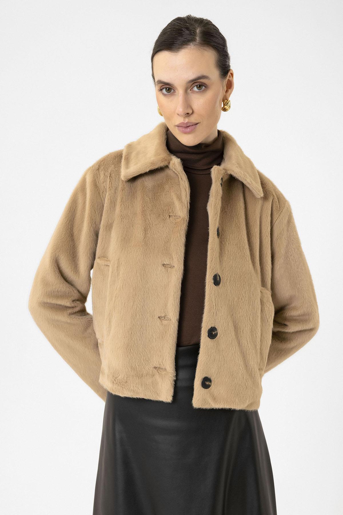 Antioch-Camel Kadın Suni Kürk Crop Mont-Mont-1-Milagron.com