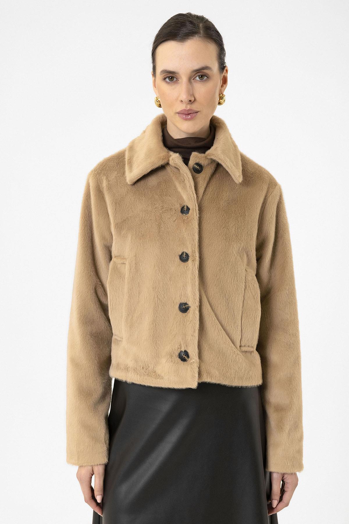 Antioch-Camel Kadın Suni Kürk Crop Mont-Mont-2-Milagron.com