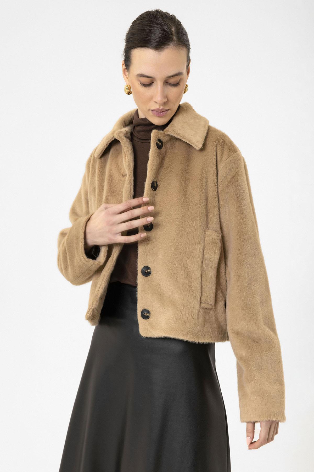 Antioch-Camel Kadın Suni Kürk Crop Mont-Mont-3-Milagron.com