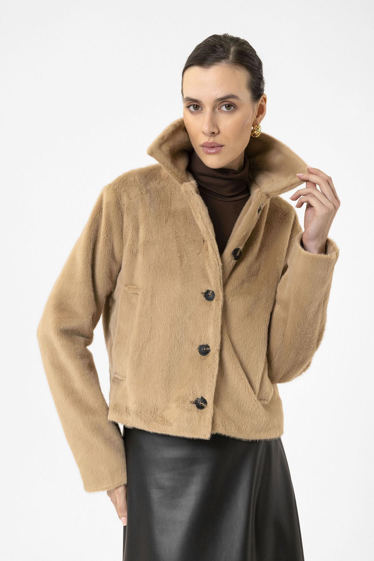 Antioch-Camel Kadın Suni Kürk Crop Mont-Mont-6-Milagron.com