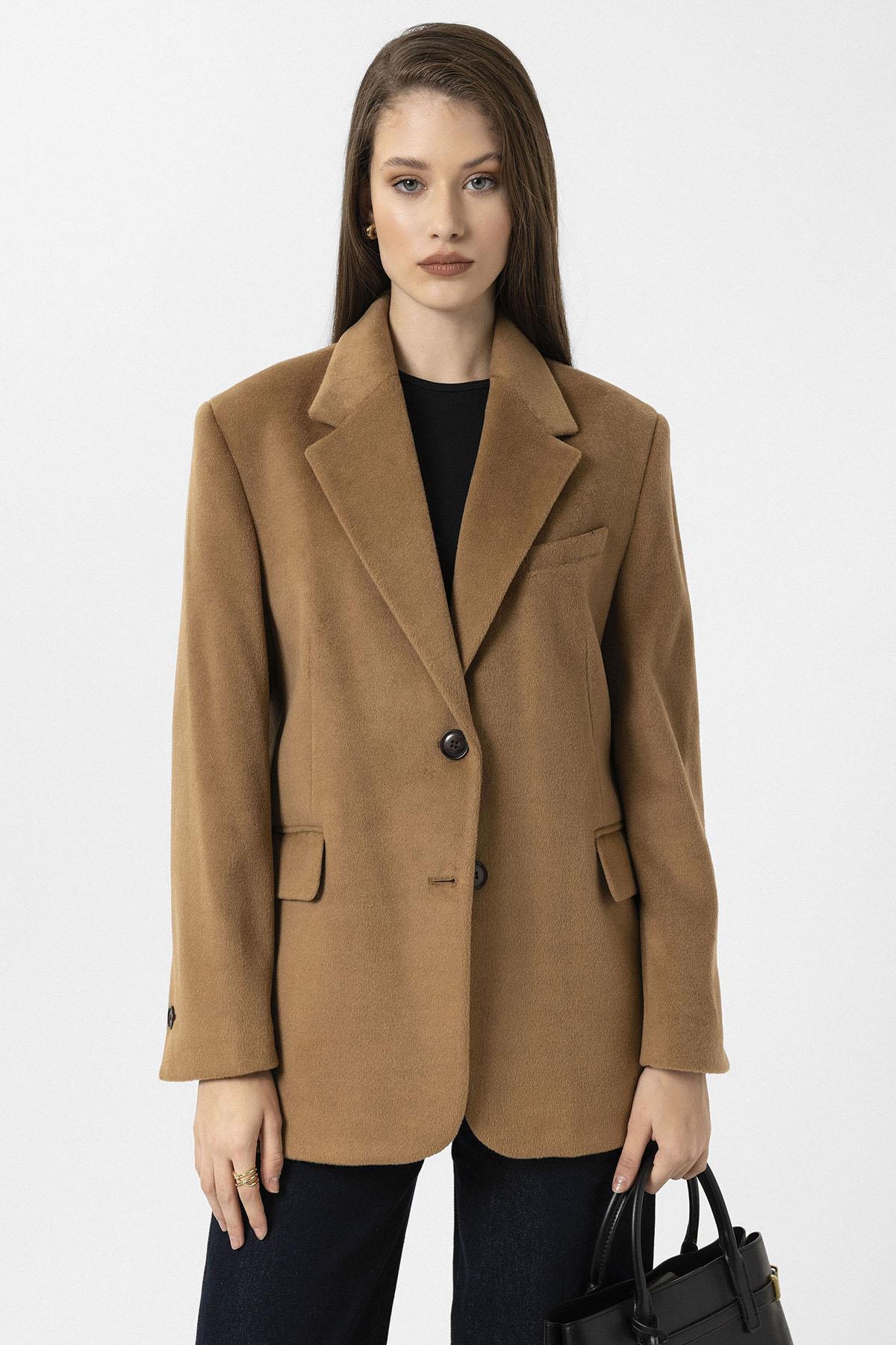 Antioch-Camel Kadın Yün Karışımlı Blazer Ceket-Ceket-1-Milagron.com