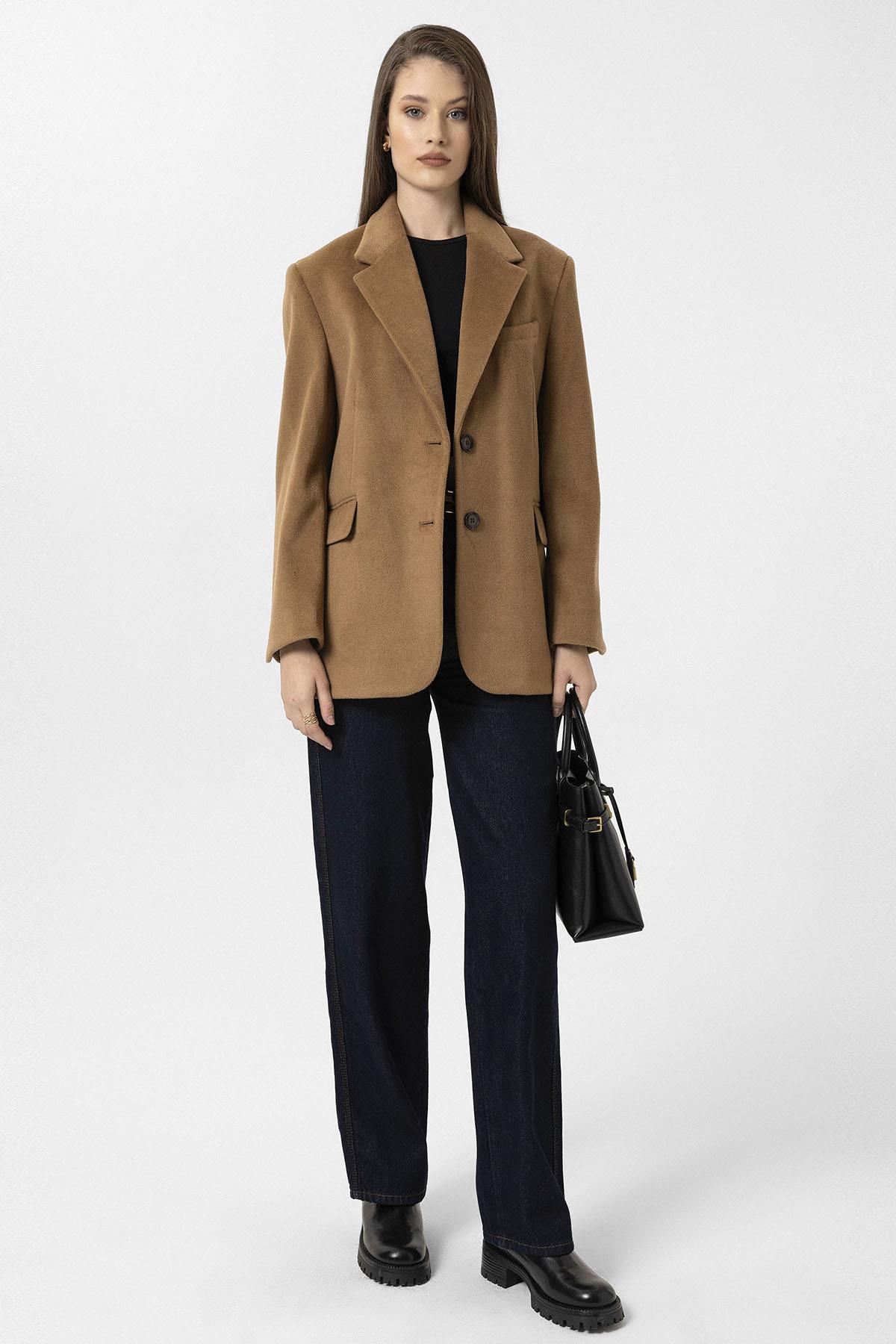 Antioch-Camel Kadın Yün Karışımlı Blazer Ceket-Ceket-3-Milagron.com