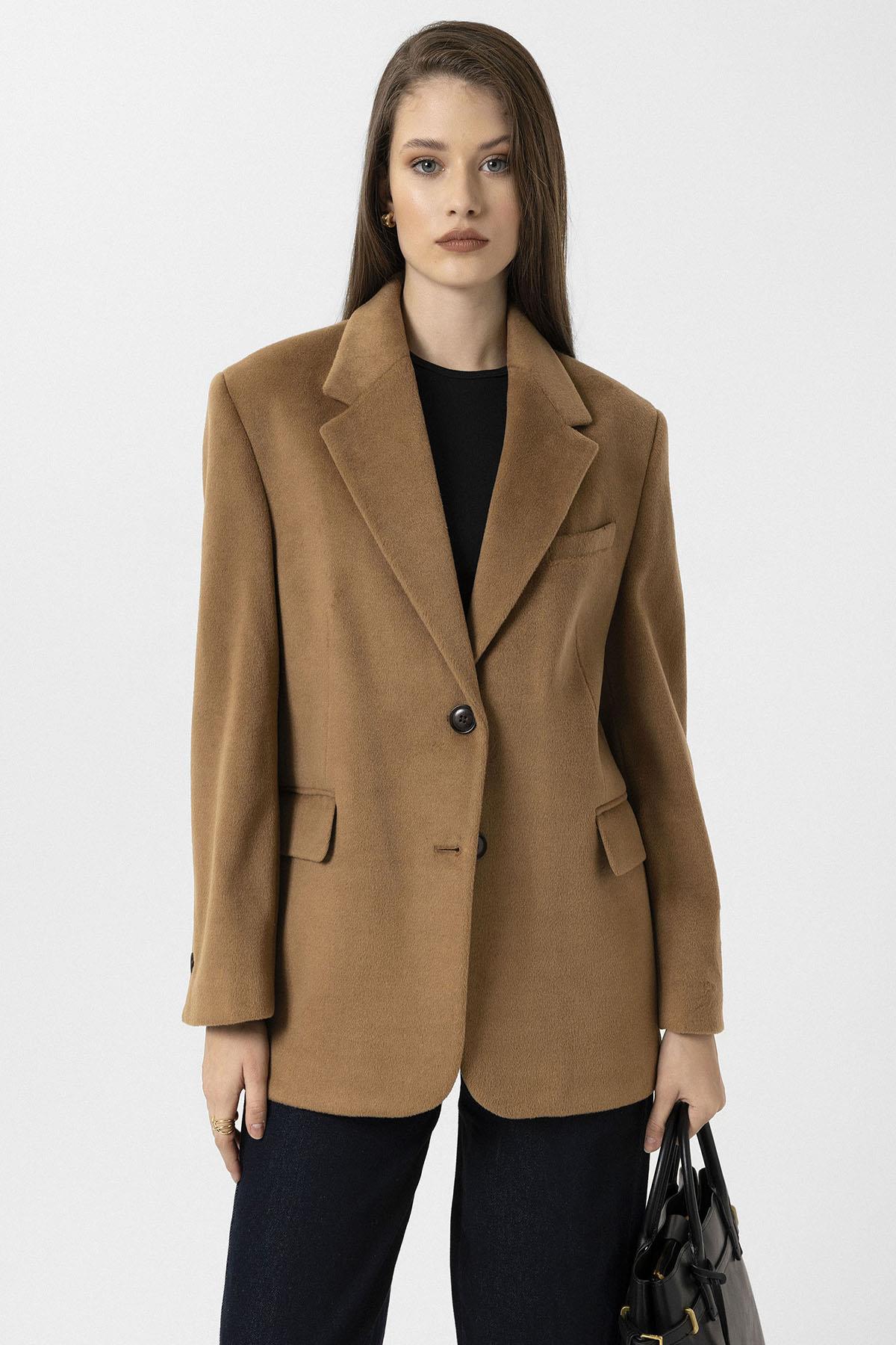 Antioch-Camel Kadın Yün Karışımlı Blazer Ceket-Ceket-4-Milagron.com