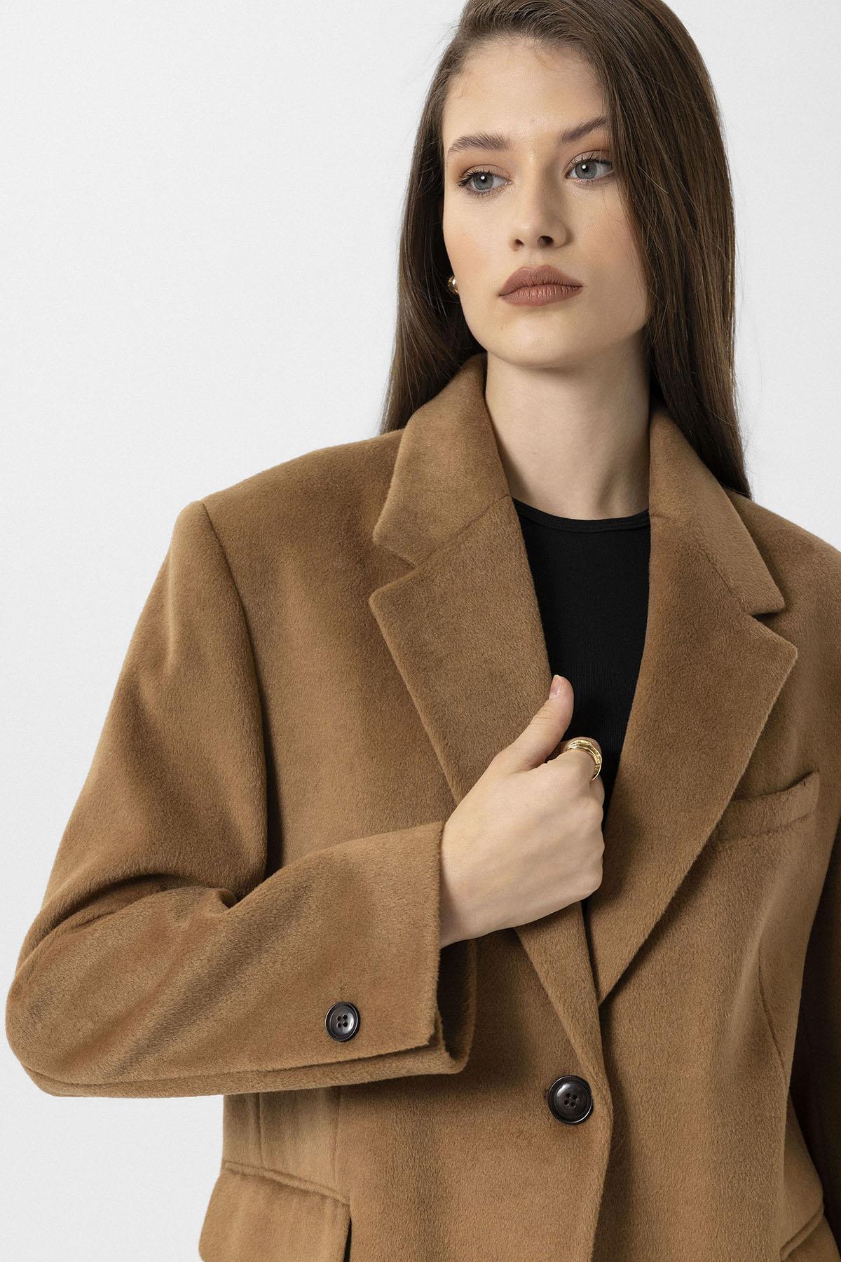 Antioch-Camel Kadın Yün Karışımlı Blazer Ceket-Ceket-5-Milagron.com