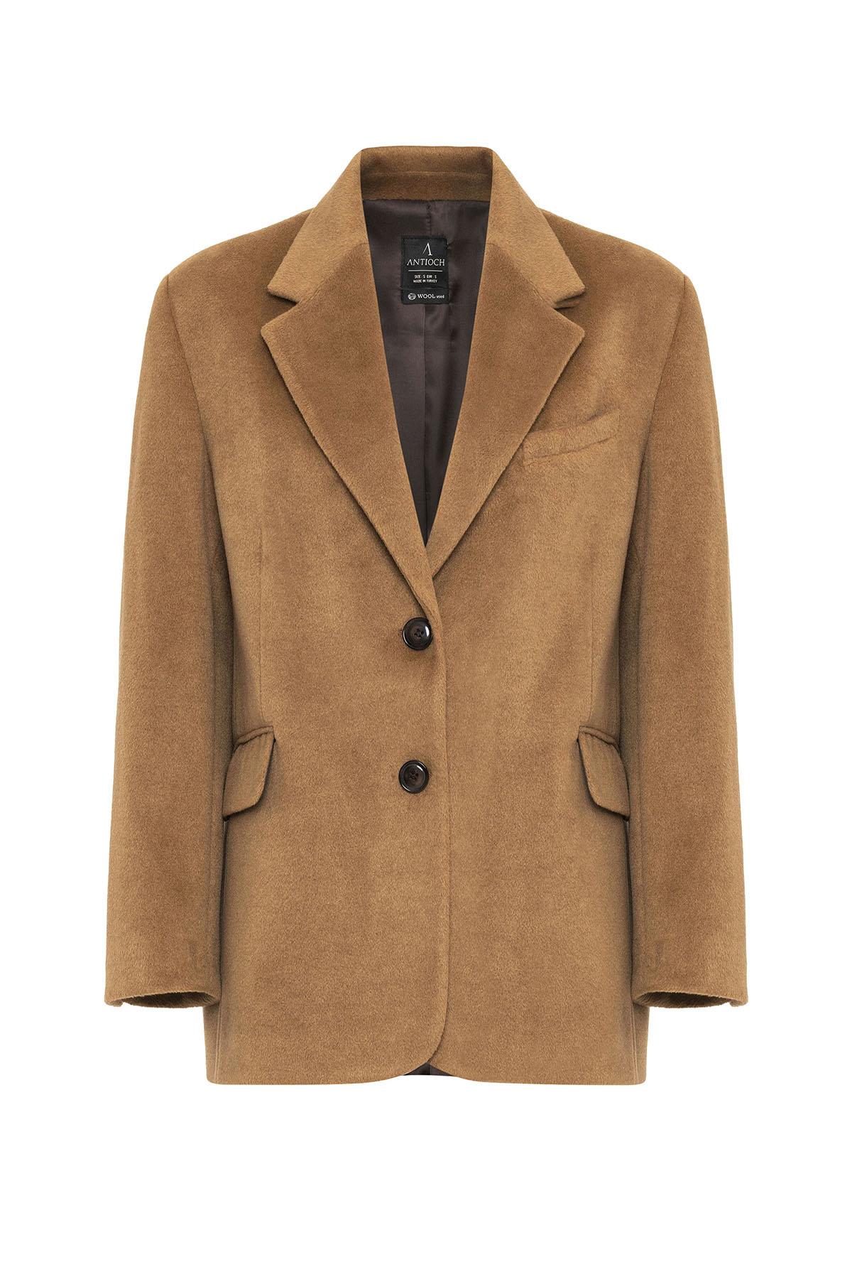 Antioch-Camel Kadın Yün Karışımlı Blazer Ceket-Ceket-7-Milagron.com