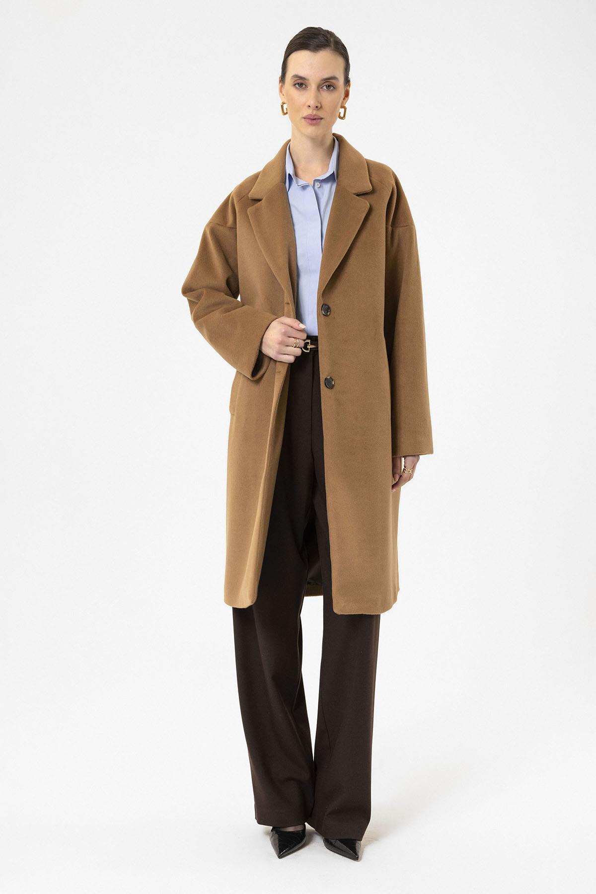 Antioch-Camel Kadın Yün Karışımlı Dokulu Kaban-Kaban-1-Milagron.com