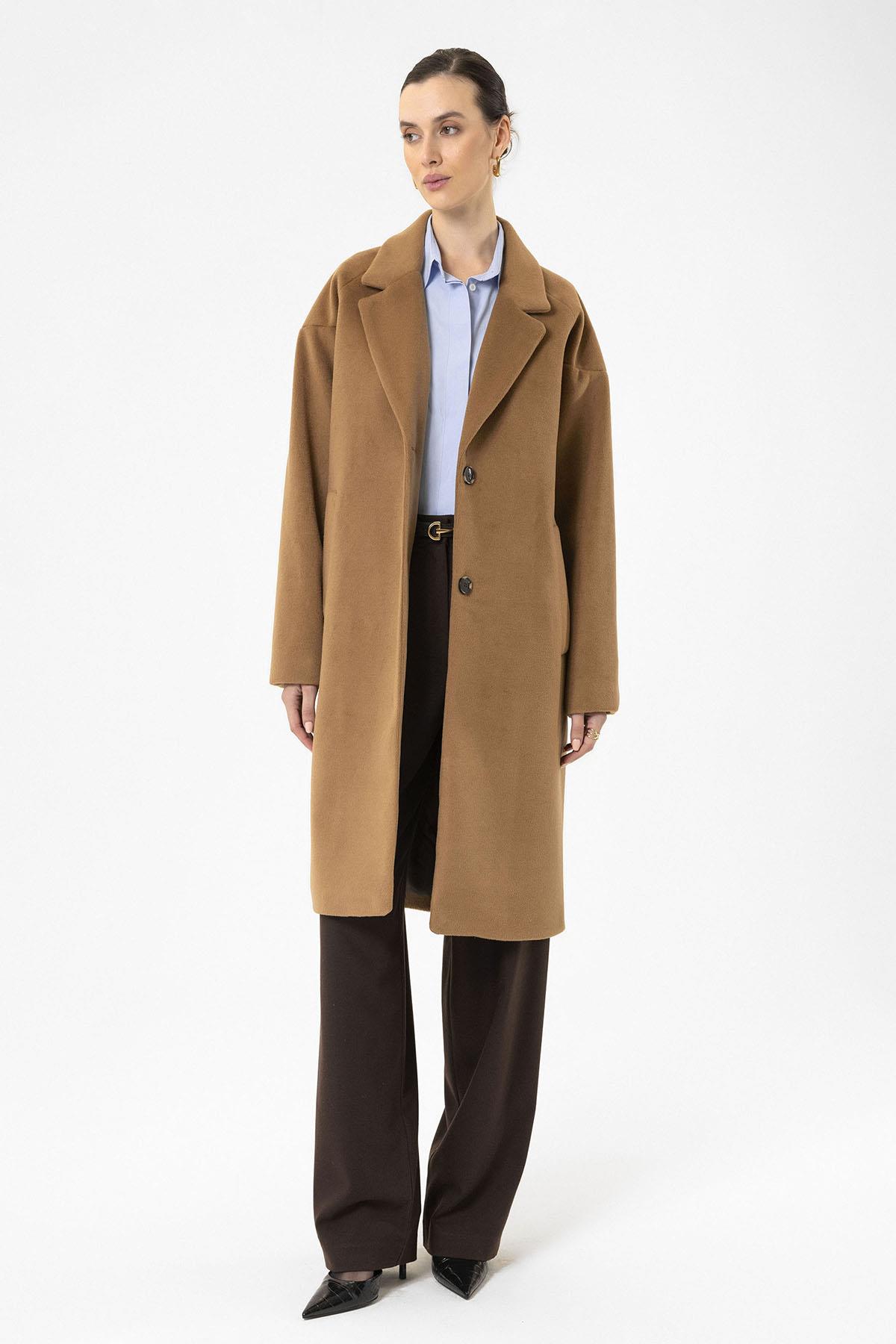 Antioch-Camel Kadın Yün Karışımlı Dokulu Kaban-Kaban-2-Milagron.com