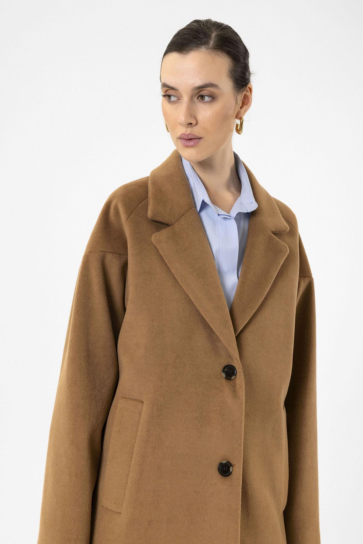 Antioch-Camel Kadın Yün Karışımlı Dokulu Kaban-Kaban-4-Milagron.com