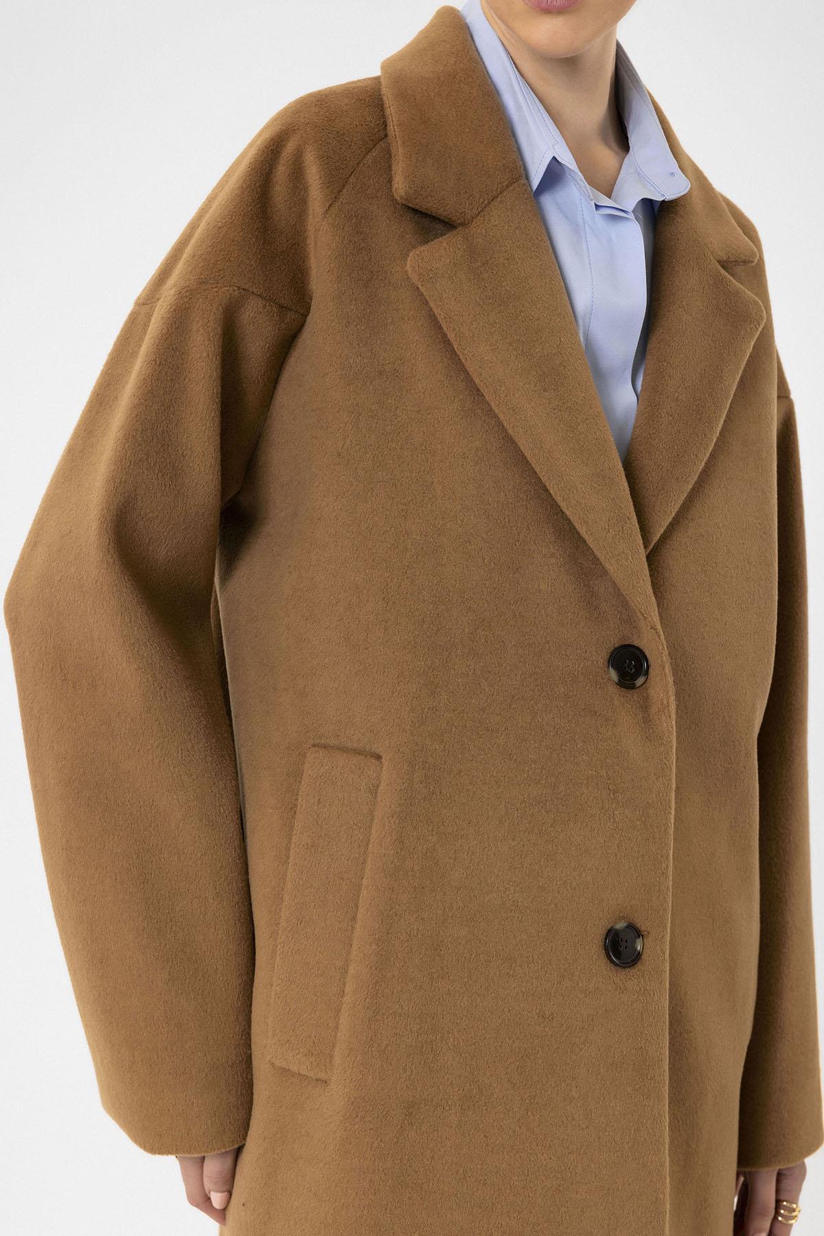 Antioch-Camel Kadın Yün Karışımlı Dokulu Kaban-Kaban-5-Milagron.com