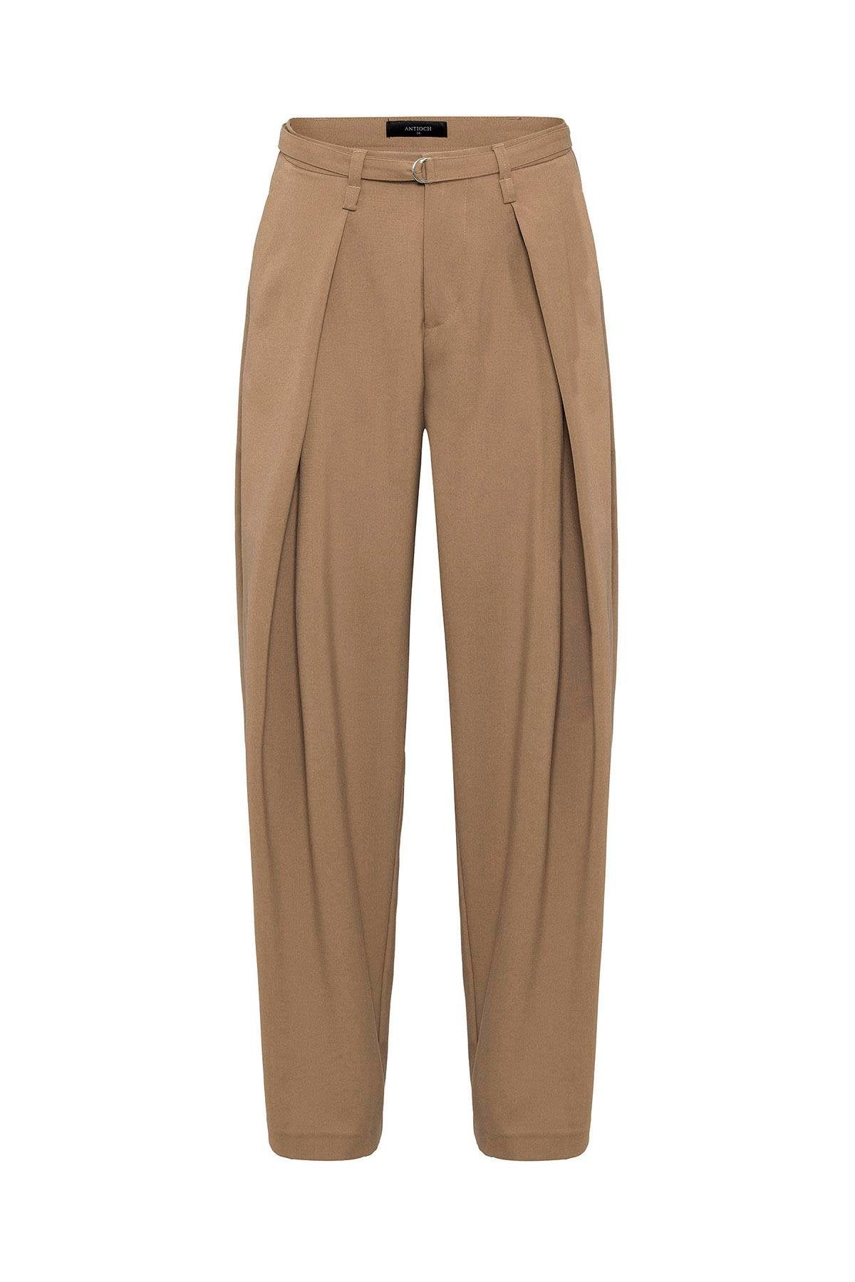 Antioch-Camel Kemerli Pilili Kadın Pantolon-Kumaş Pantolon-5-Milagron.com