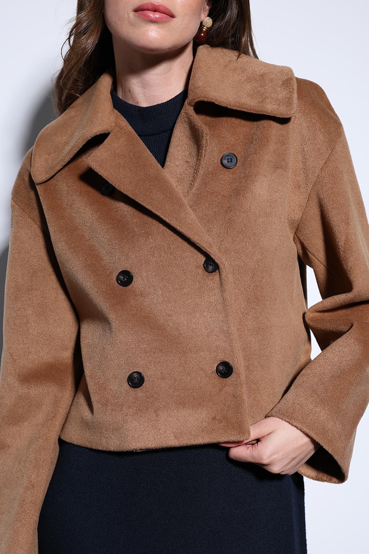 Antioch-Antioch Camel Kruvaze Kadın Kısa Kaban-Kaban-6-Milagron.com