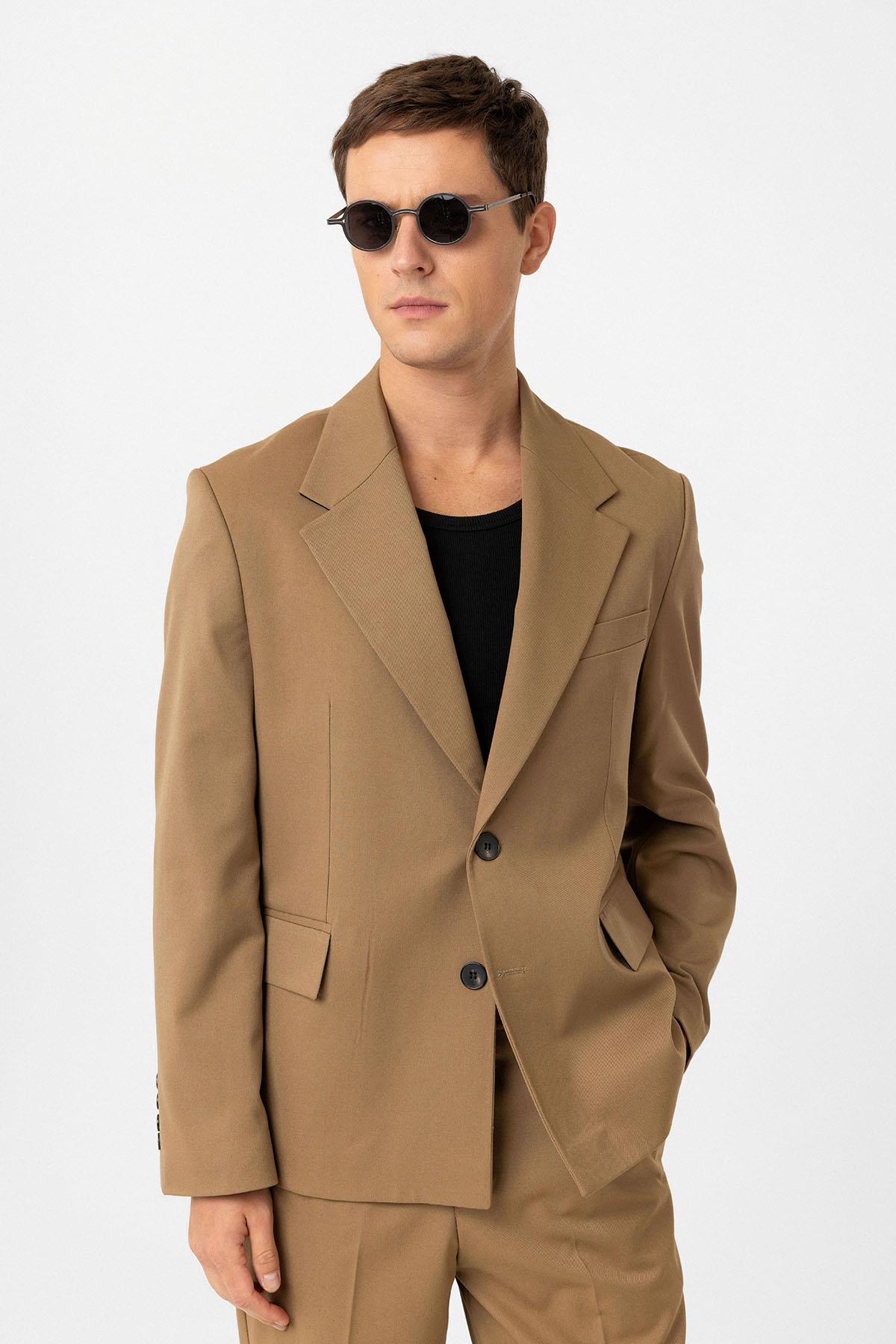 Antioch-Camel Relax Fit Erkek Blazer Ceket-Ceket-1-Milagron.com