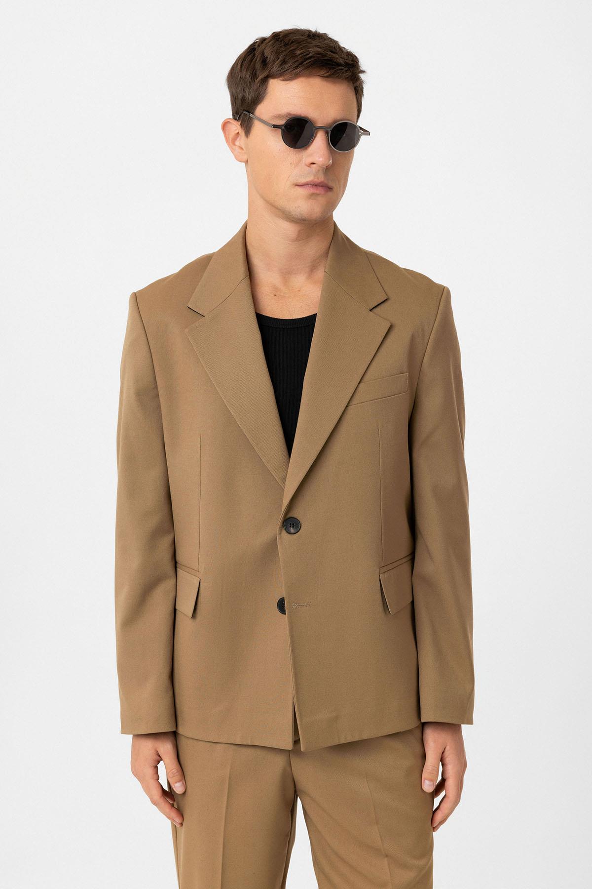 Antioch-Camel Relax Fit Erkek Blazer Ceket-Ceket-2-Milagron.com