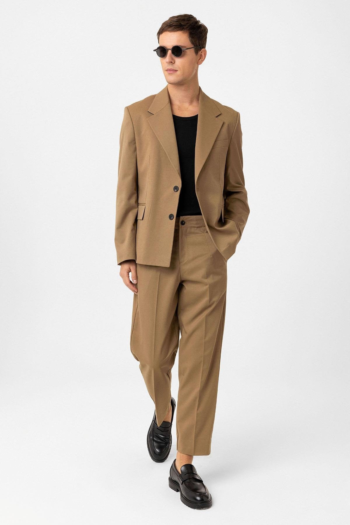 Antioch-Camel Relax Fit Erkek Blazer Ceket-Ceket-3-Milagron.com