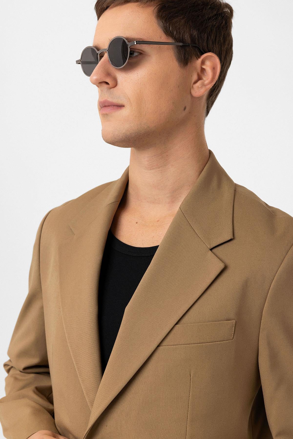 Antioch-Camel Relax Fit Erkek Blazer Ceket-Ceket-4-Milagron.com