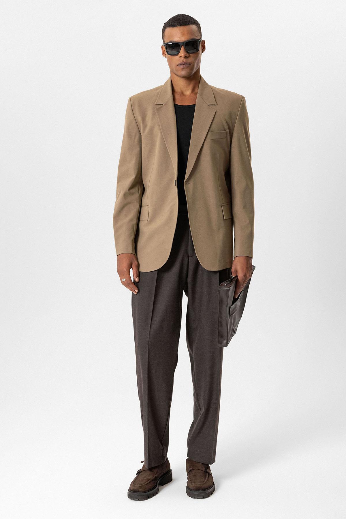 Antioch-Camel Tek Düğme Kapama Relax Fit Erkek Ceket-Ceket-2-Milagron.com