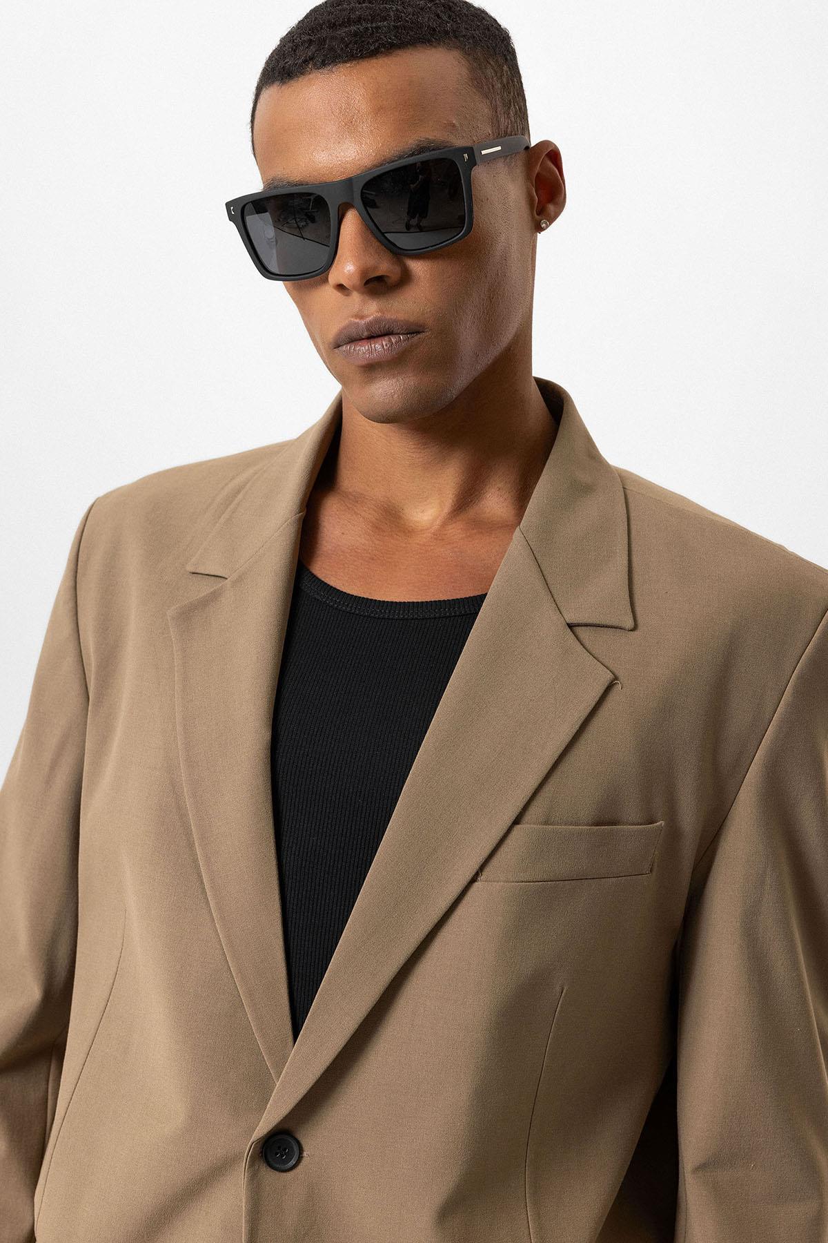 Antioch-Camel Tek Düğme Kapama Relax Fit Erkek Ceket-Ceket-4-Milagron.com