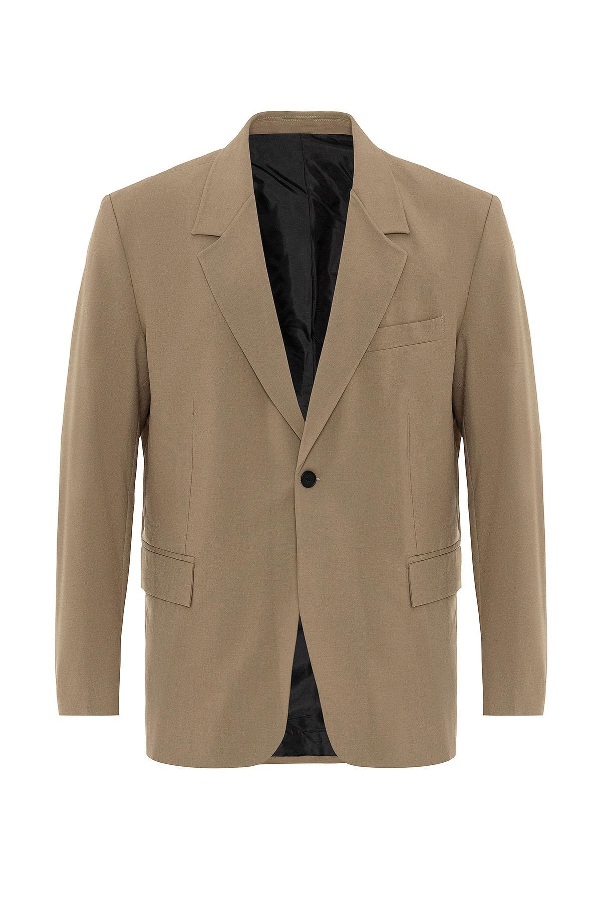 Antioch-Camel Tek Düğme Kapama Relax Fit Erkek Ceket-Ceket-6-Milagron.com