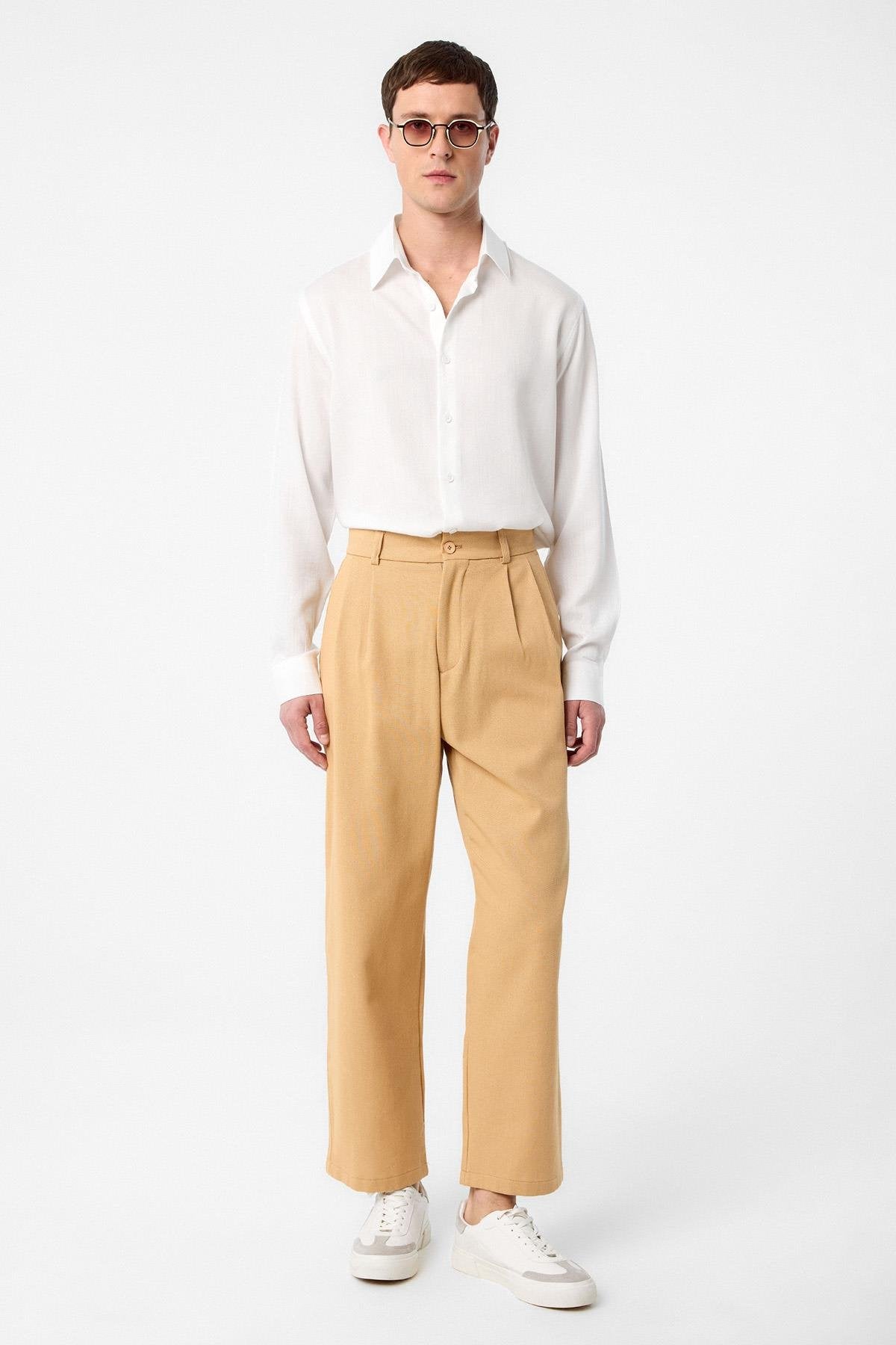 Antioch-Antioch Camel Yüksek Bel Pamuklu Erkek Pantolon-Kumaş Pantolon-1-Milagron.com