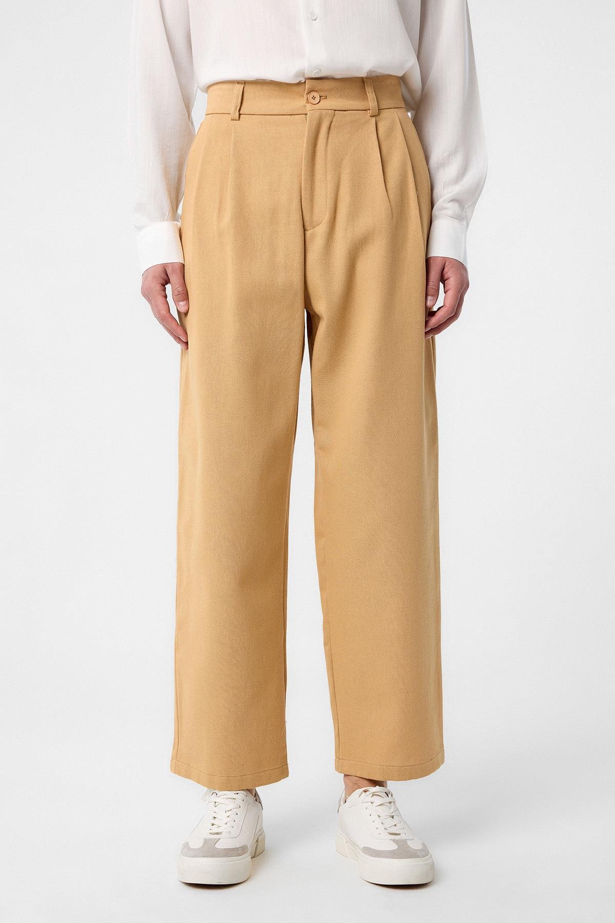 Antioch-Antioch Camel Yüksek Bel Pamuklu Erkek Pantolon-Kumaş Pantolon-4-Milagron.com