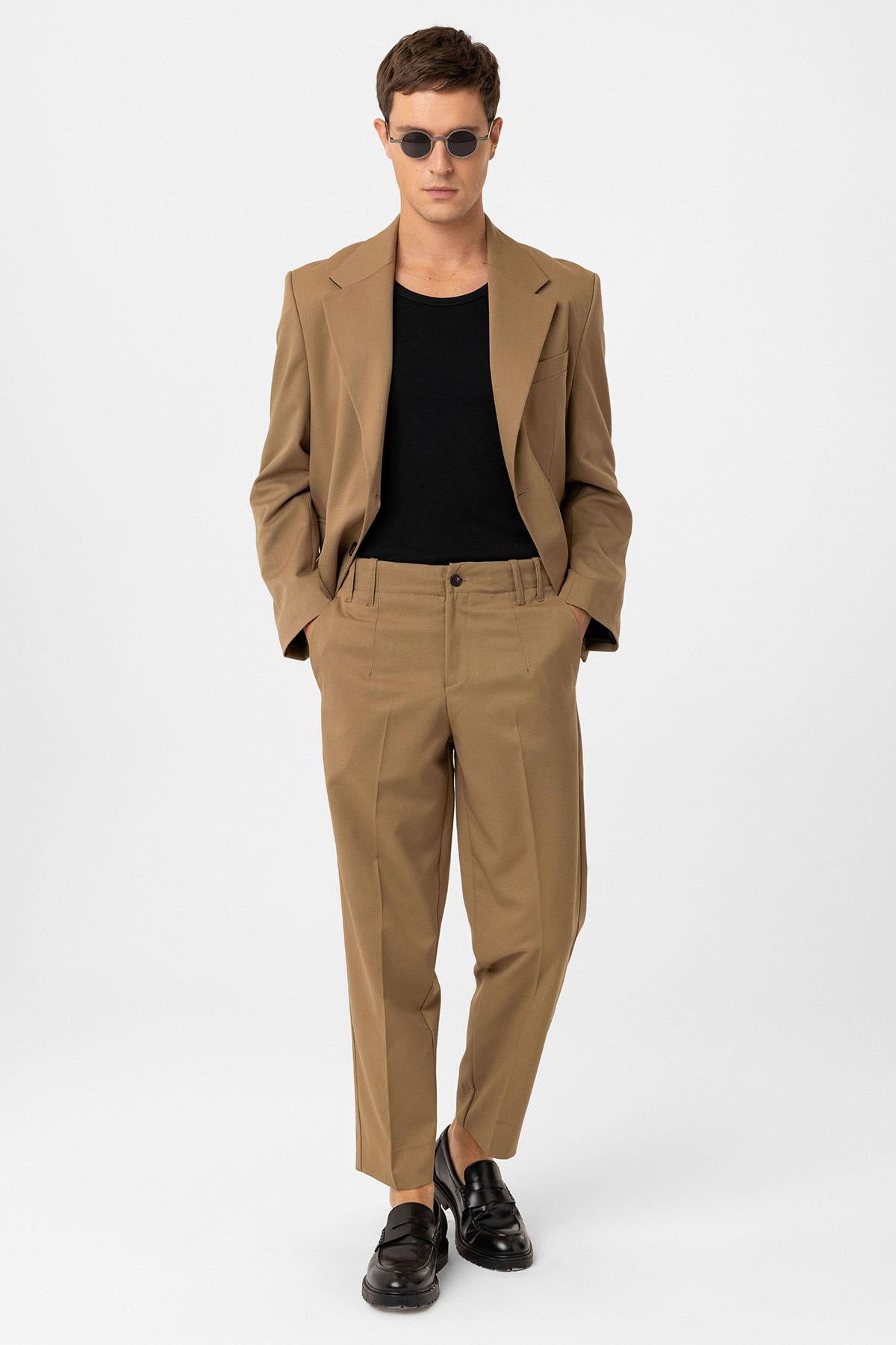 Antioch-Camel Yüksek Bel Straight Fit Erkek Pantolon-Kumaş Pantolon-2-Milagron.com