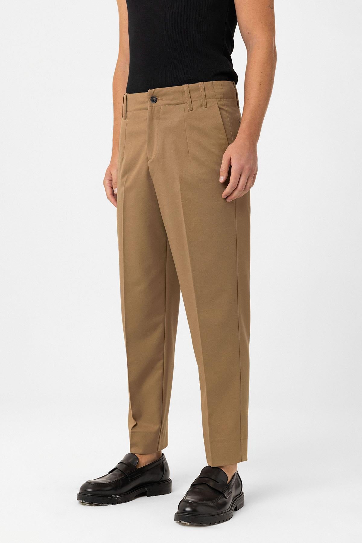 Antioch-Camel Yüksek Bel Straight Fit Erkek Pantolon-Kumaş Pantolon-3-Milagron.com