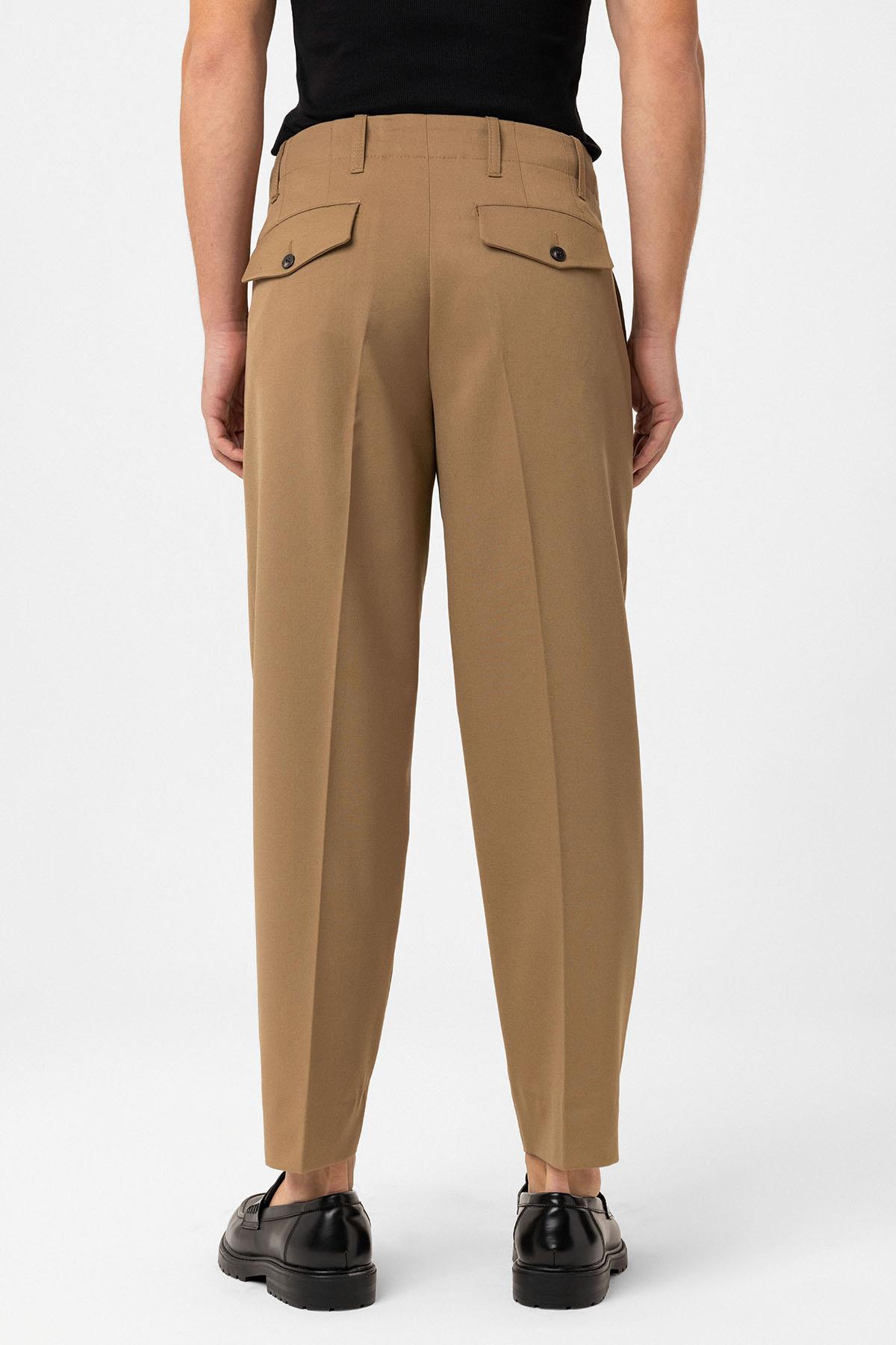 Antioch-Camel Yüksek Bel Straight Fit Erkek Pantolon-Kumaş Pantolon-5-Milagron.com