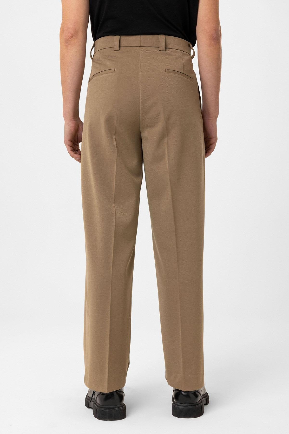 Antioch-Camel Yüksel Bel Relax Fit Pileli Erkek Pantolon-Kumaş Pantolon-5-Milagron.com