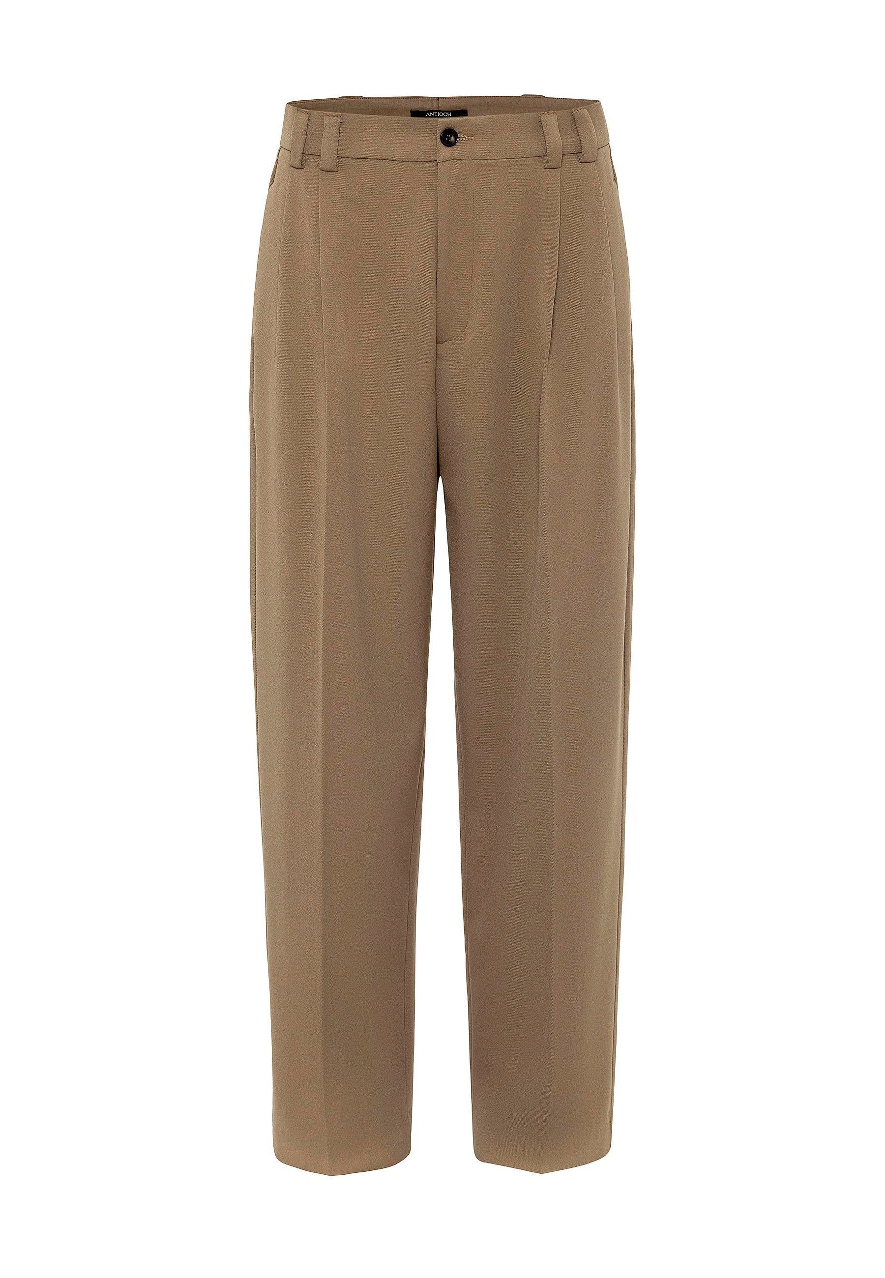 Antioch-Camel Yüksel Bel Relax Fit Pileli Erkek Pantolon-Kumaş Pantolon-6-Milagron.com